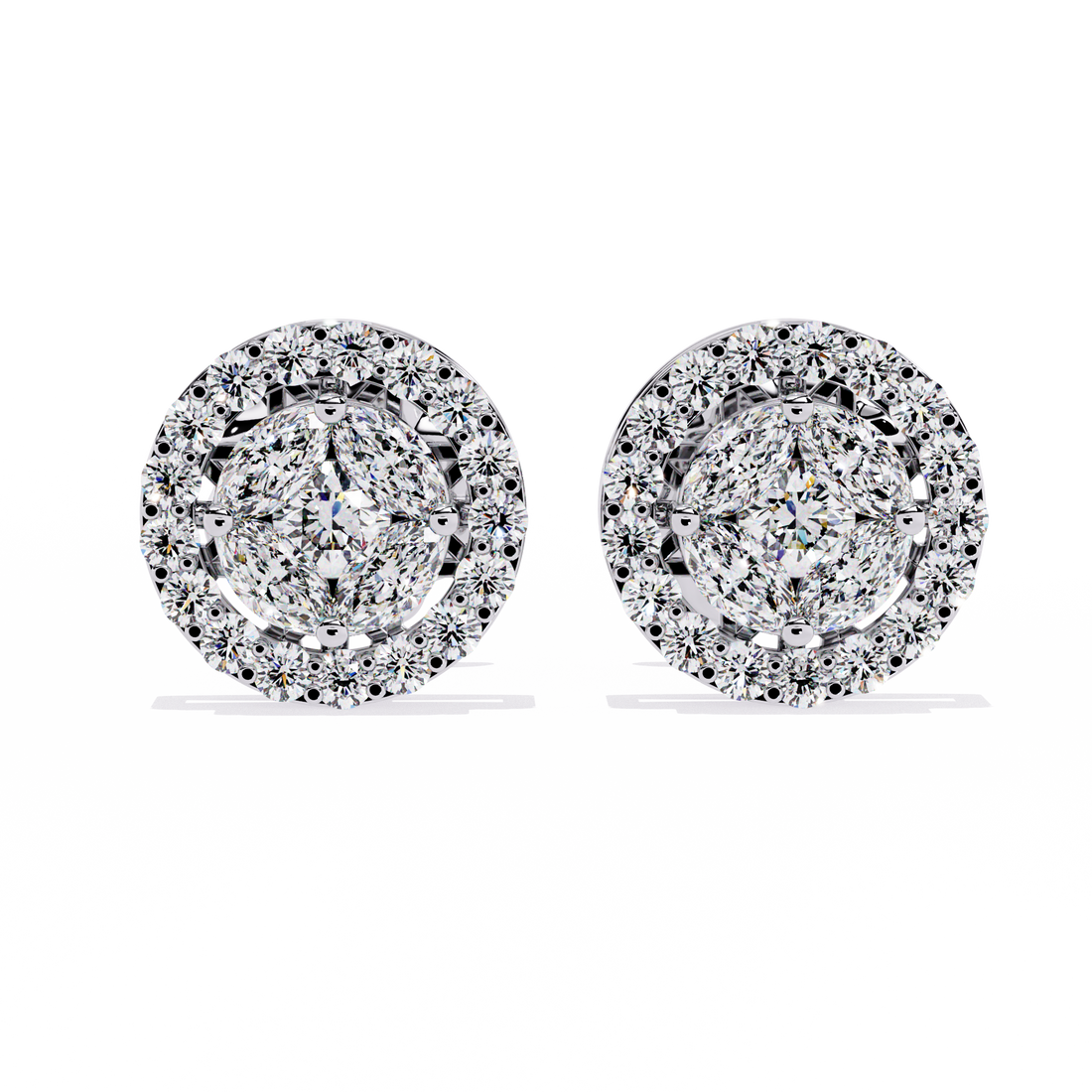 Round Solitaire with Prism Halo Studs in 925 Silver