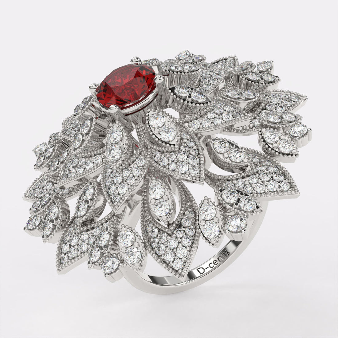 Ruby Blossom Diamond Ring in 925 Silver
