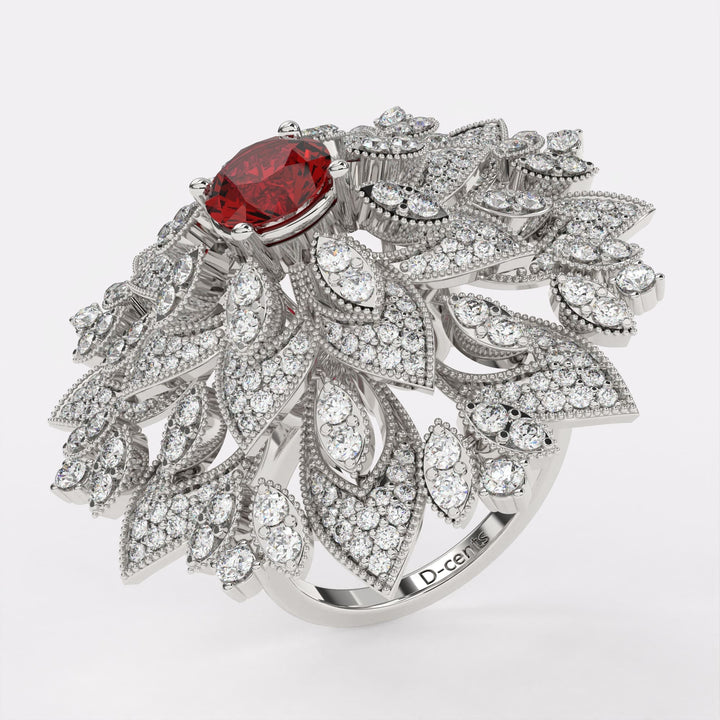 Ruby Blossom Diamond Ring in 925 Silver