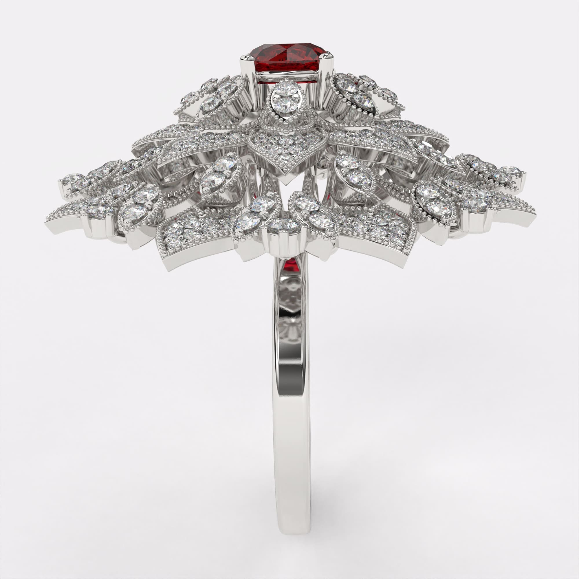 Ruby Blossom Diamond Ring in 925 Silver