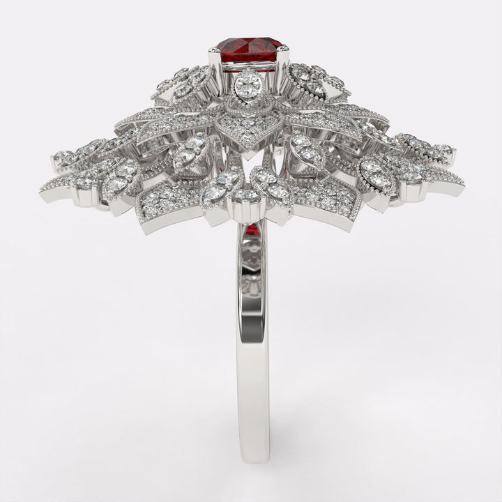 Ruby Blossom Diamond Ring in 925 Silver