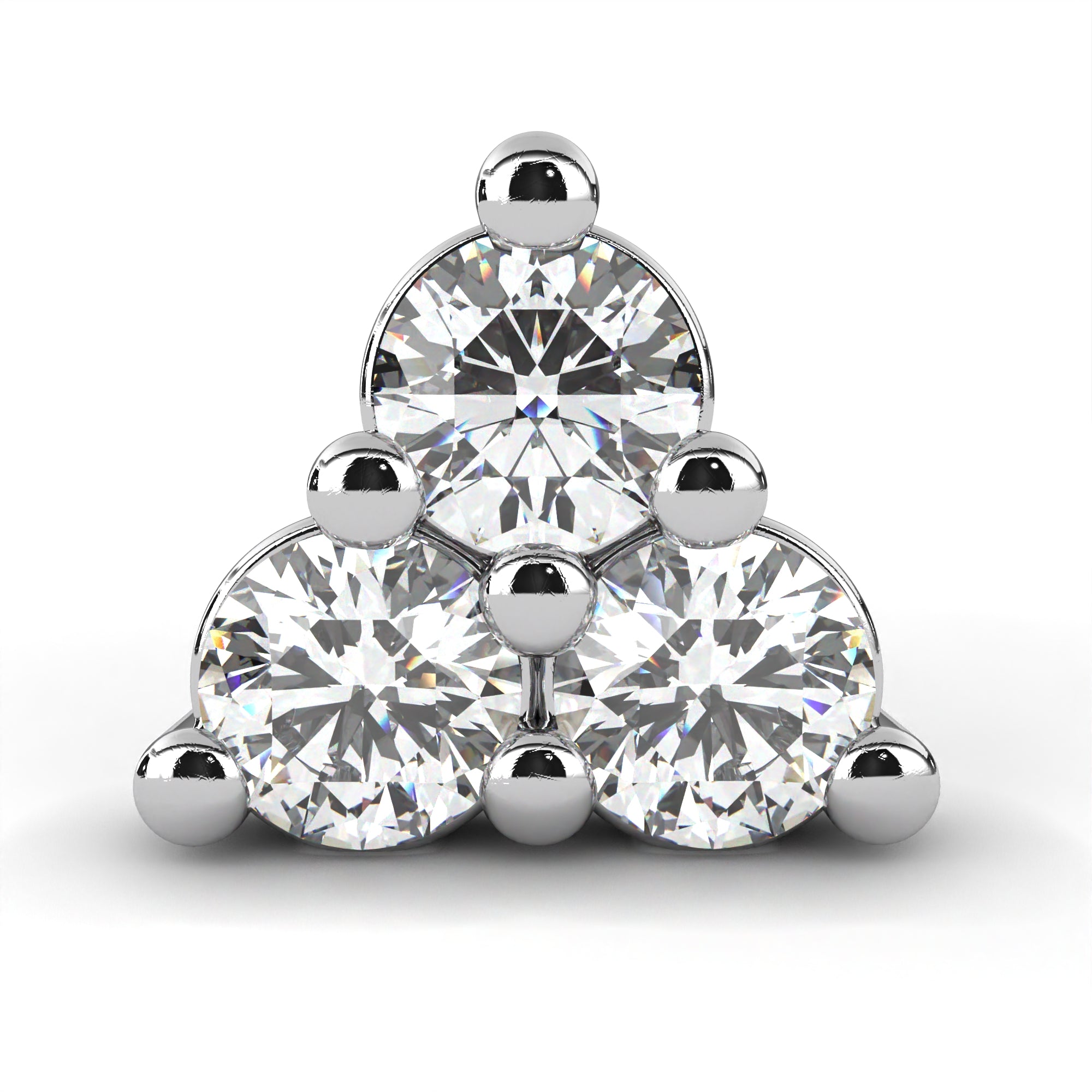 Tri Diamond Stud Earrings In 925 Silver