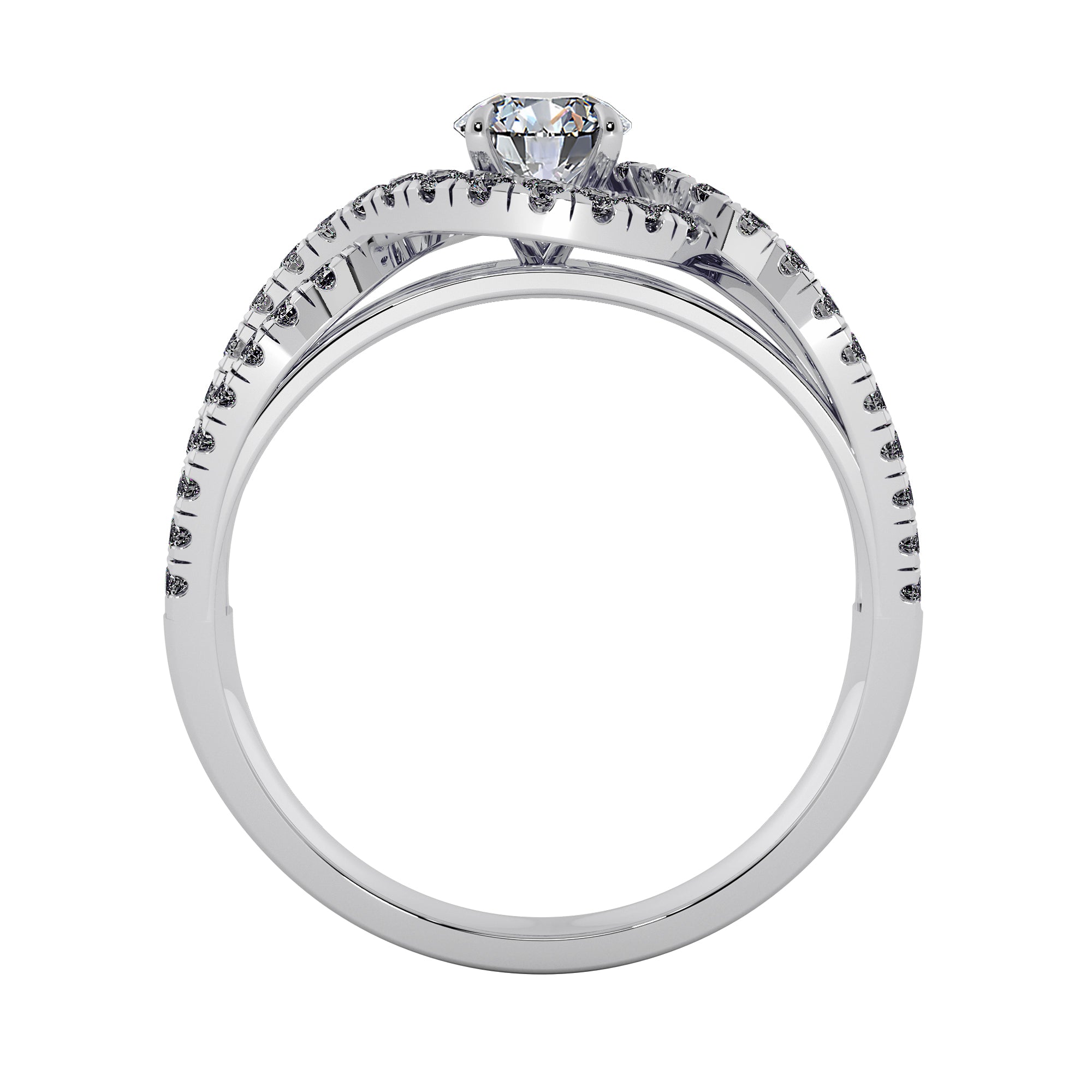 Round Brilliant Diamond Halo  Pave Split Shank Engagement Ring