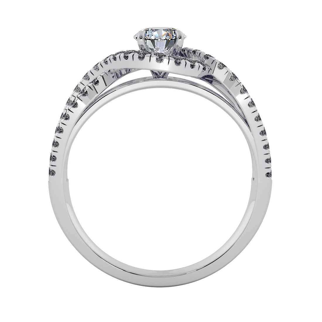 Round Brilliant Diamond Halo  Pave Split Shank Engagement Ring