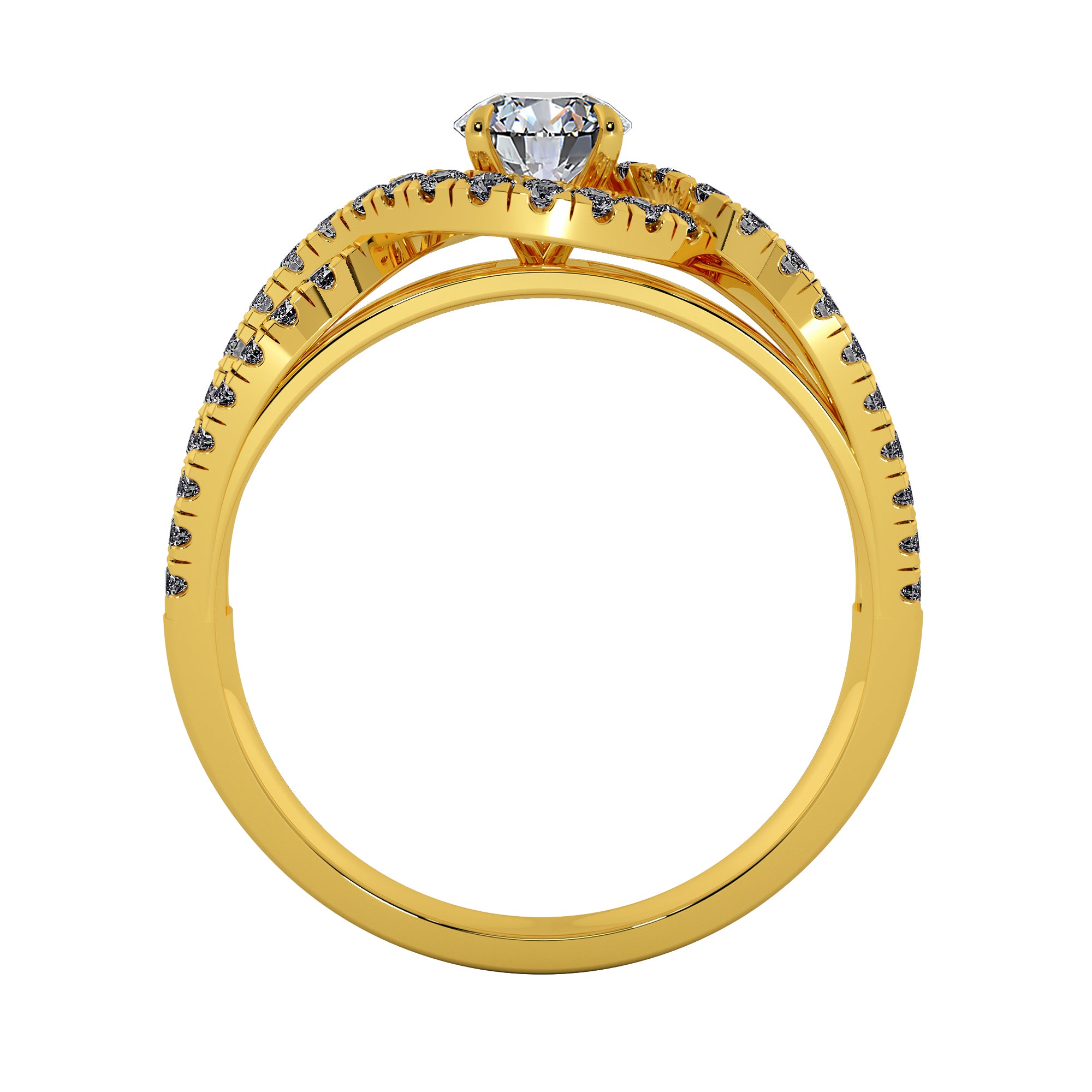 Round Brilliant Diamond Halo  Pave Split Shank Engagement Ring