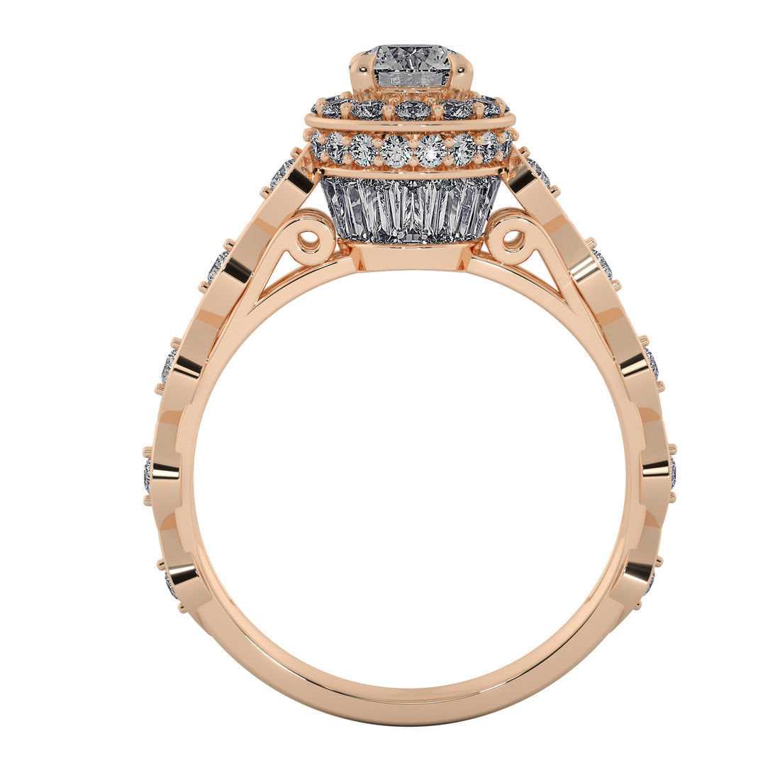 Halo Diamond Round Cut Floral Cluster Engagement Ring