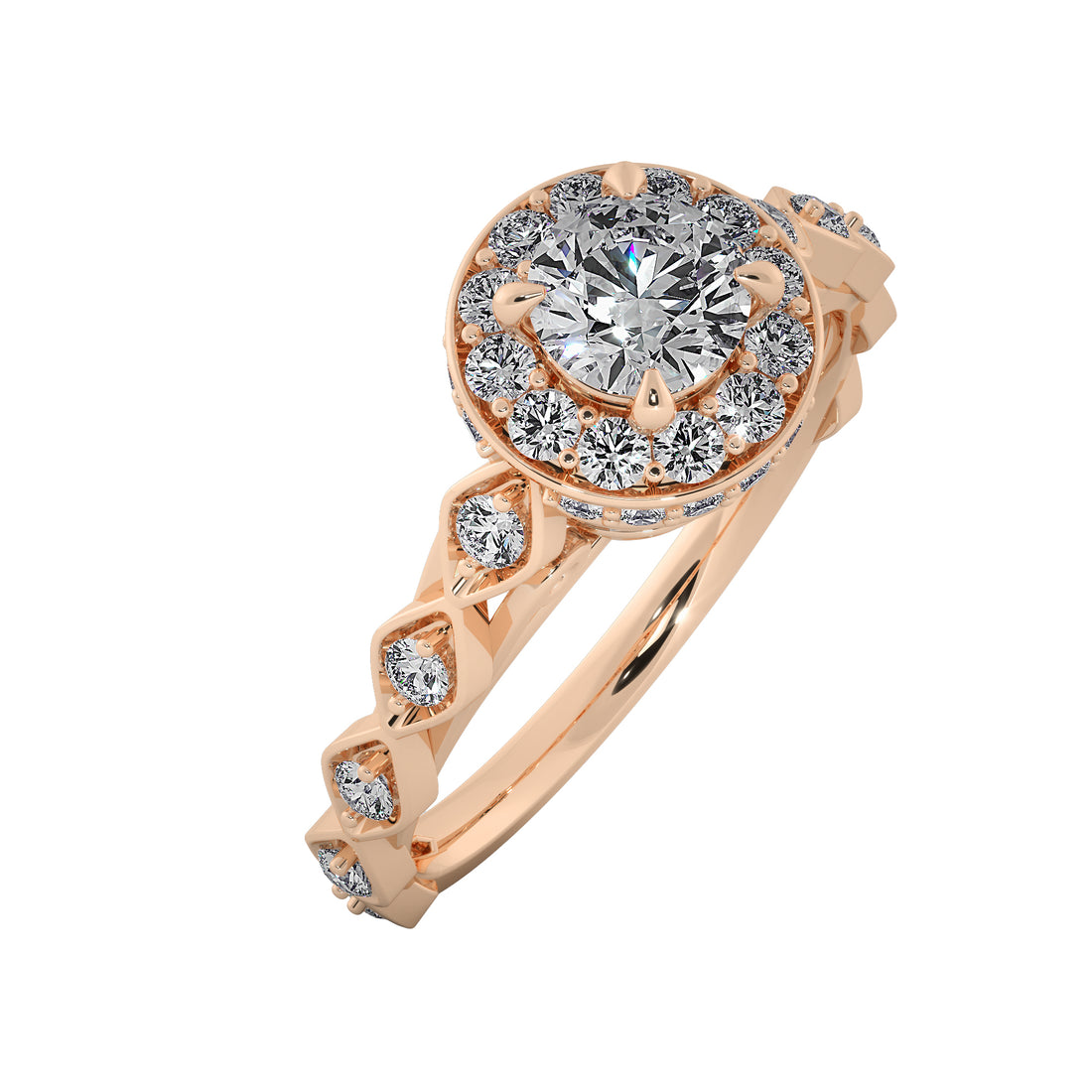 Halo Diamond Round Cut Floral Cluster Engagement Ring