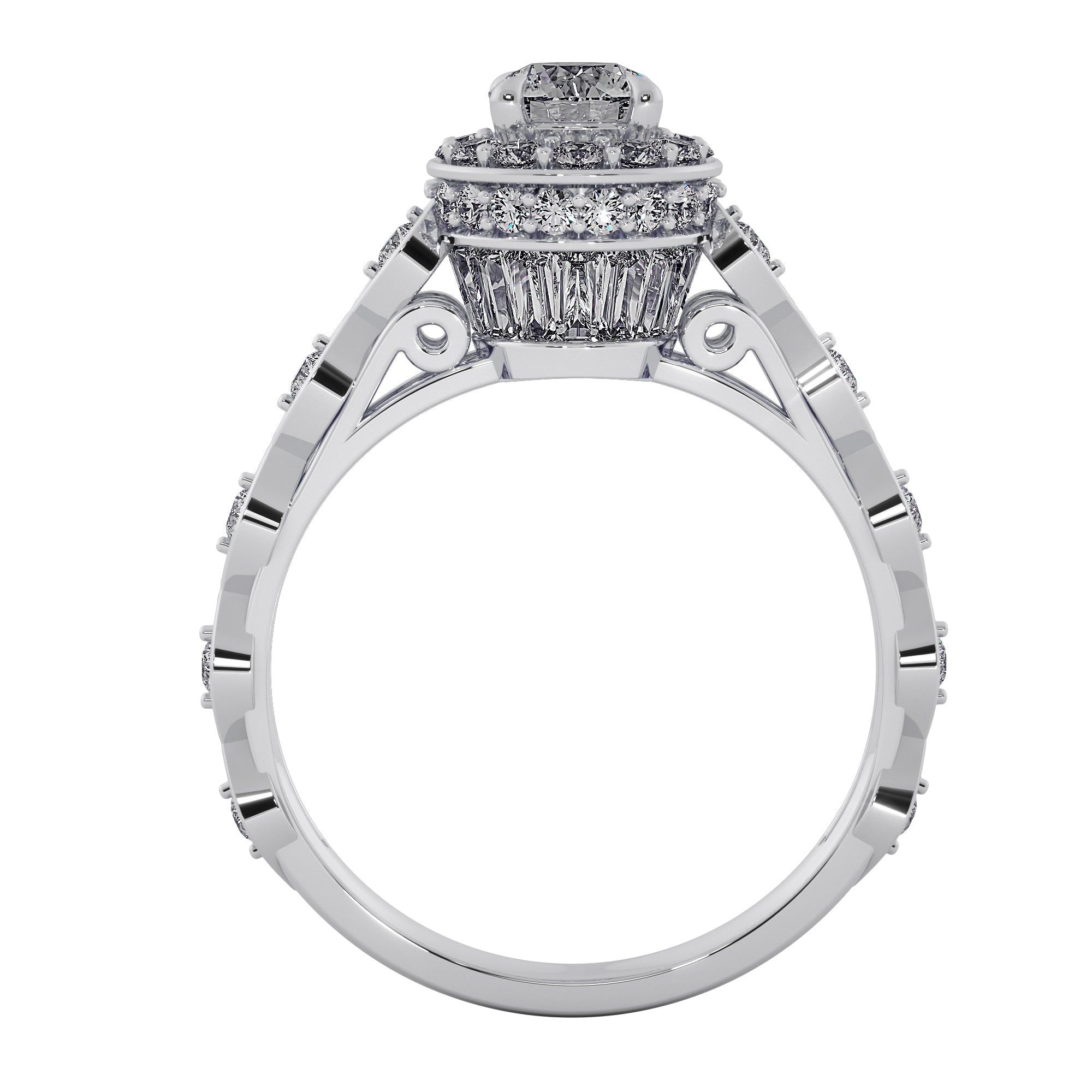 Halo Diamond Round Cut Floral Cluster Engagement Ring