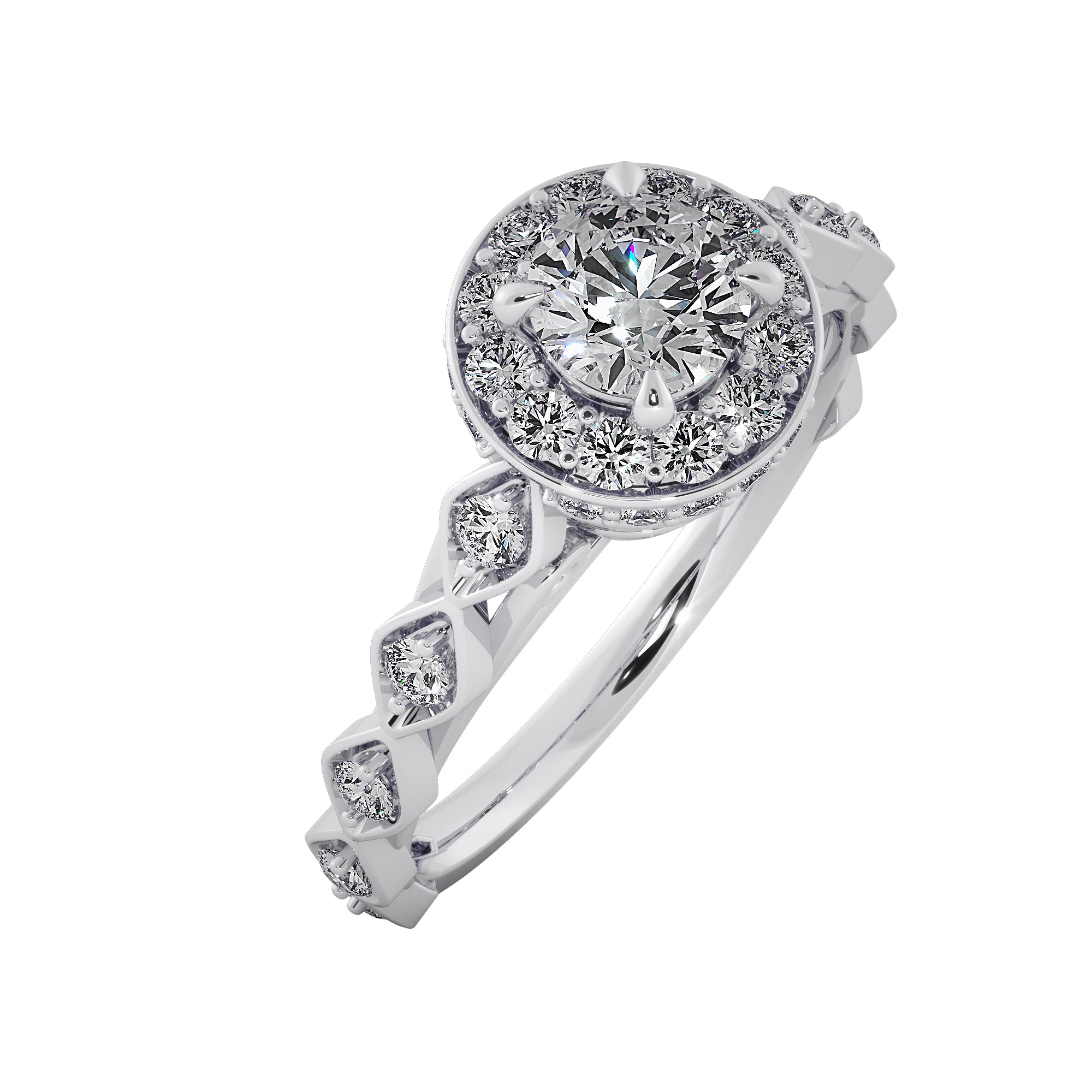 Halo Diamond Round Cut Floral Cluster Engagement Ring