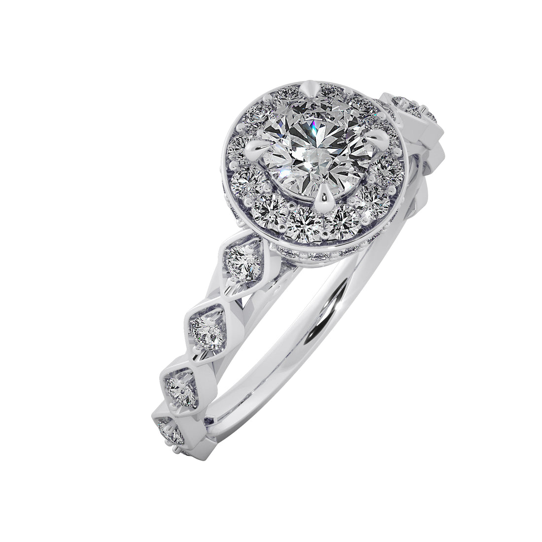 Halo Diamond Round Cut Floral Cluster Engagement Ring