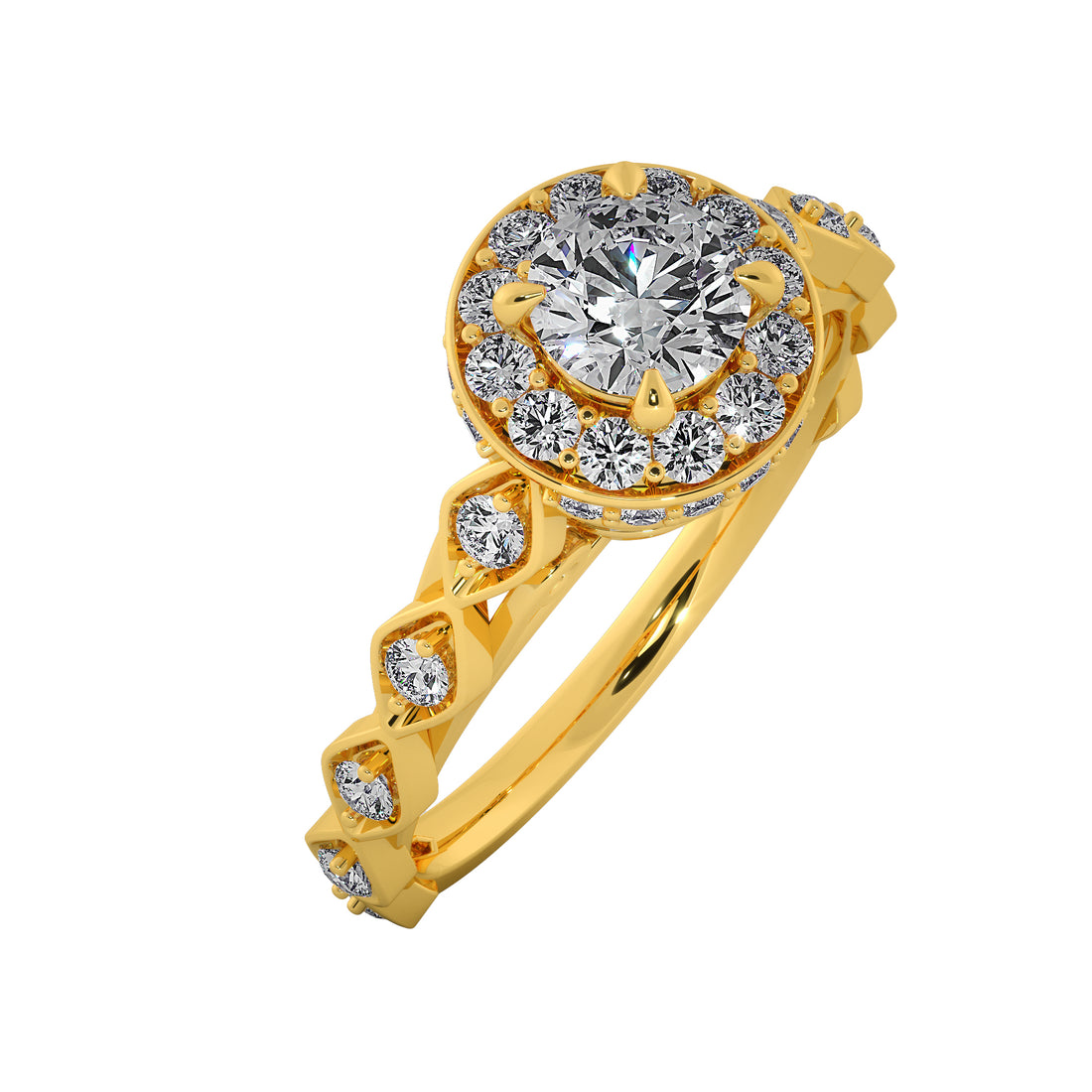 Halo Diamond Round Cut Floral Cluster Engagement Ring