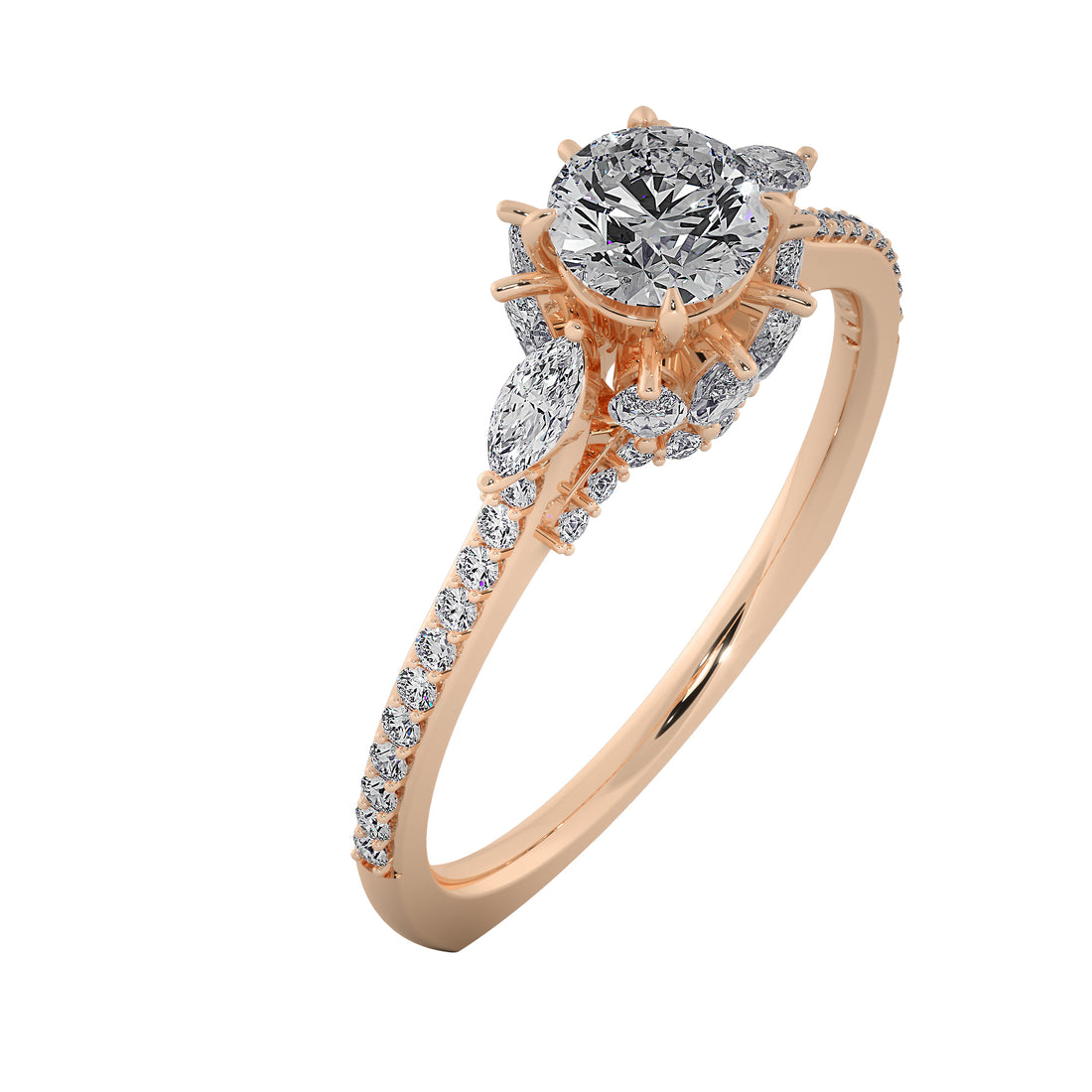 Petal Halo Round Cut Lab Grown Diamond Ring