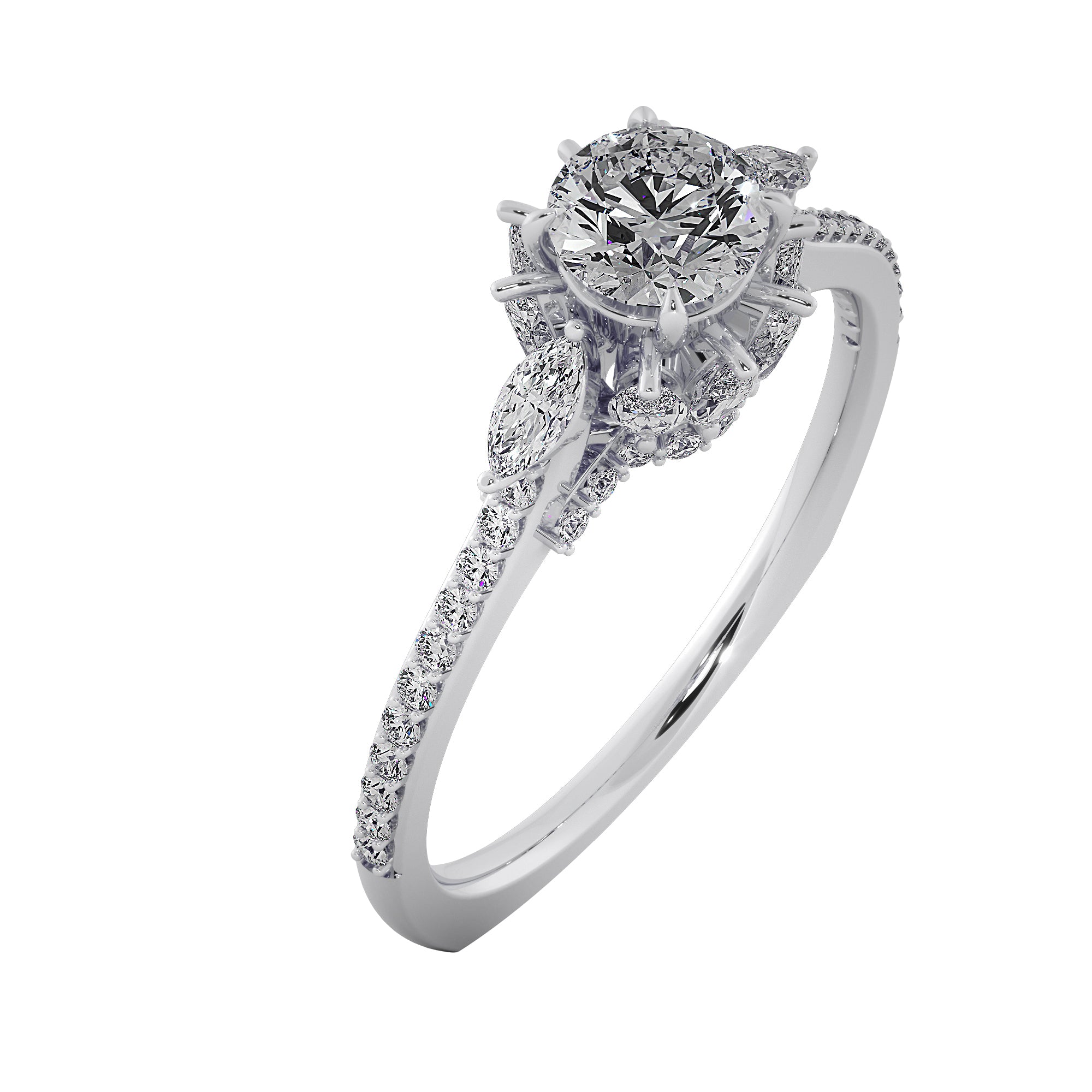 Petal Halo Round Cut Lab Grown Diamond Ring