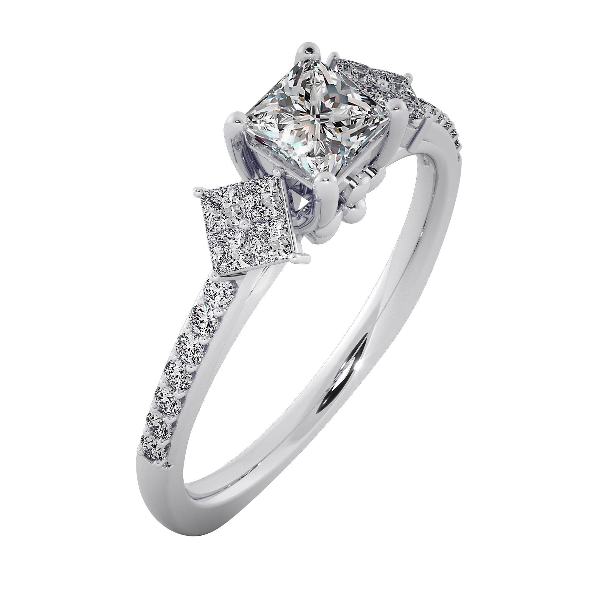 Trio Princess Cut Lab Diamond Engagement Ring