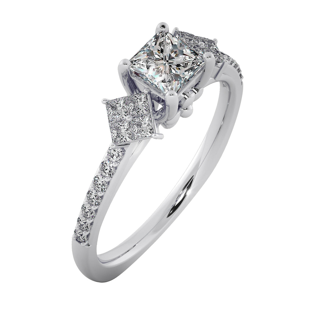 Trio Princess Cut Lab Diamond Engagement Ring