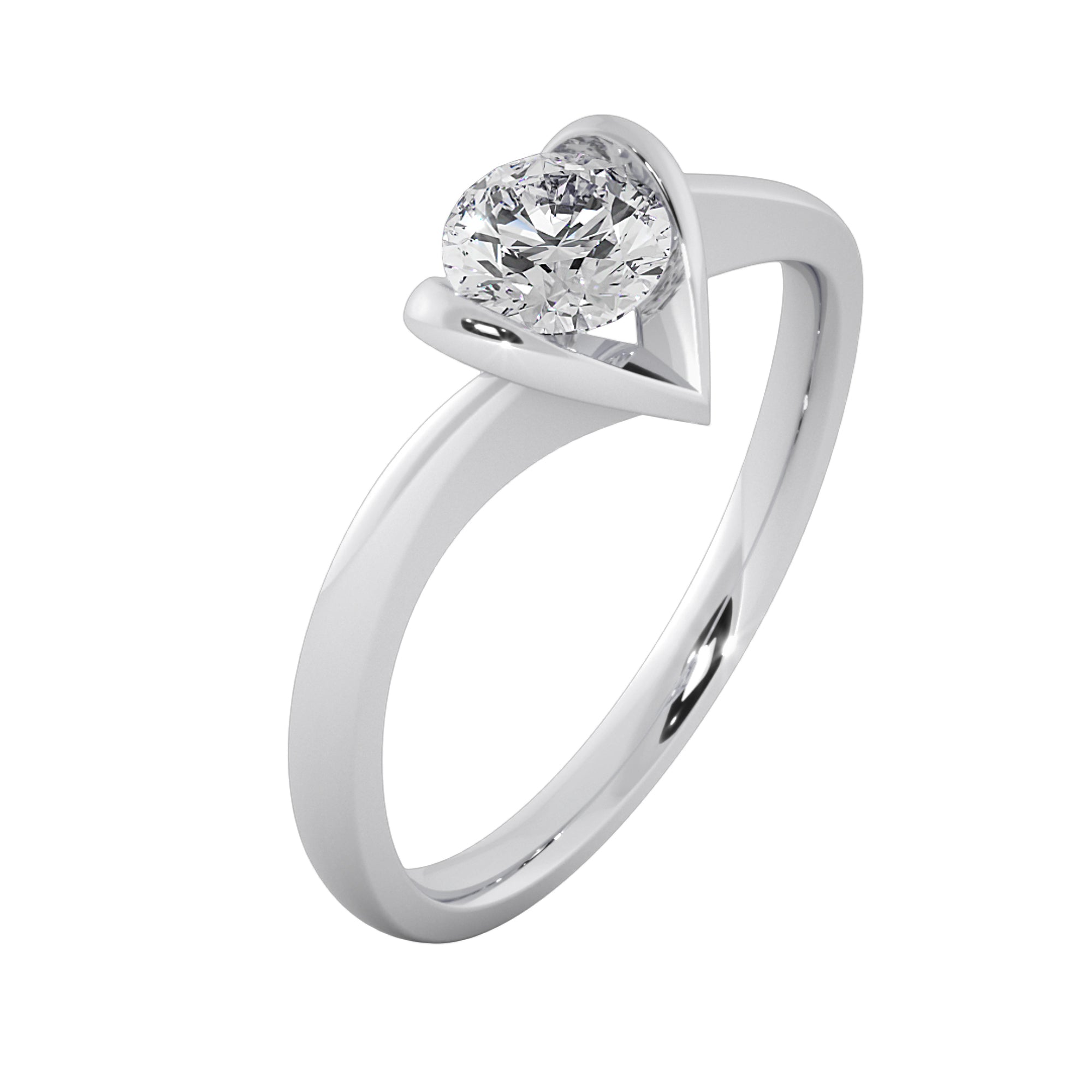 Curved Heart Bezel Lab Grown Solitaire Ring