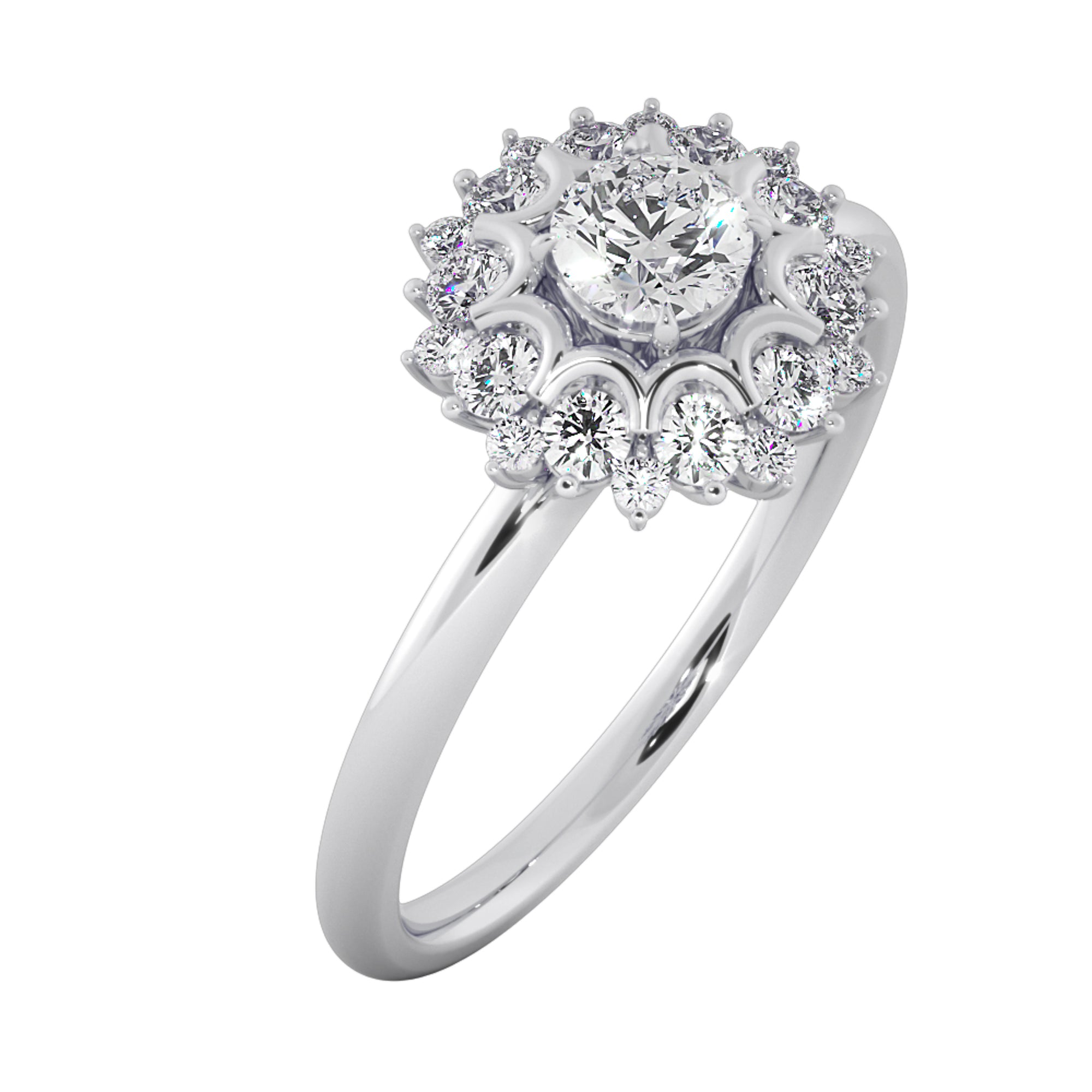 Vintage Floral Sunburst Halo Round Ring