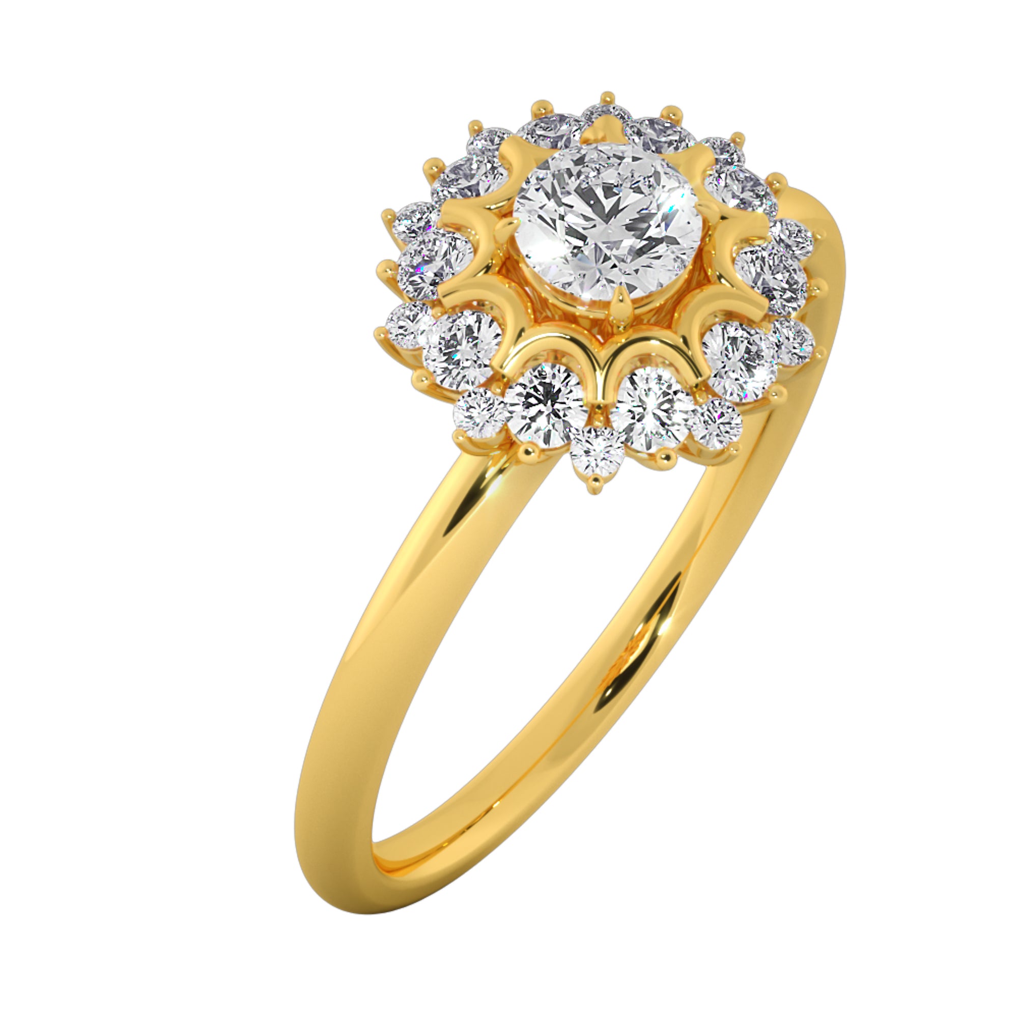 Vintage Floral Sunburst Halo Round Ring