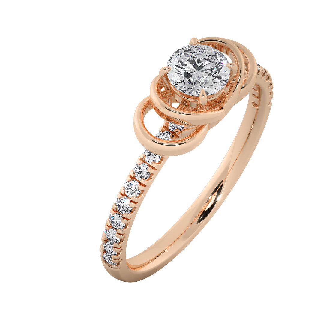 Round Cut Interlocking Double Loop Diamond Ring