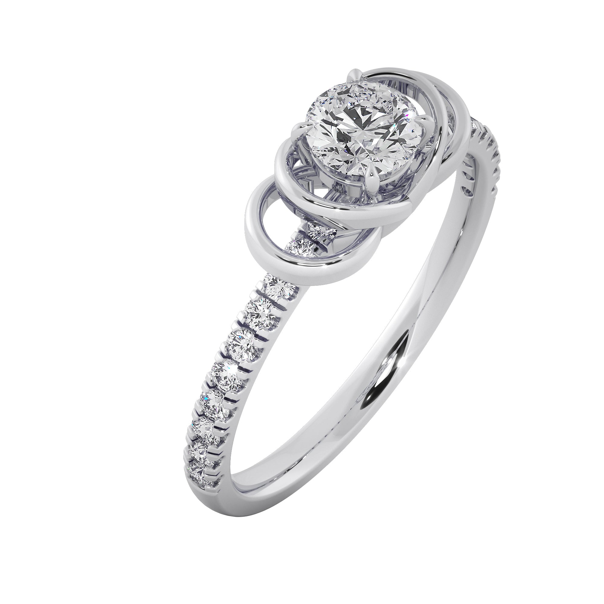 Round Cut Interlocking Double Loop Diamond Ring