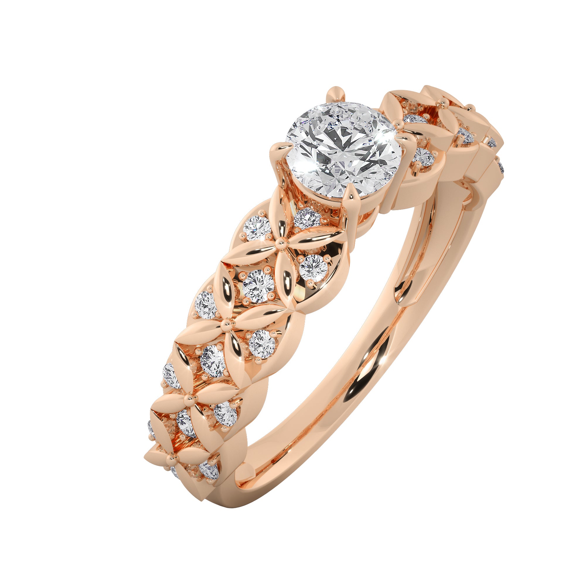 Vintage Lattice Floral Diamond Solitaire Engagement Ring