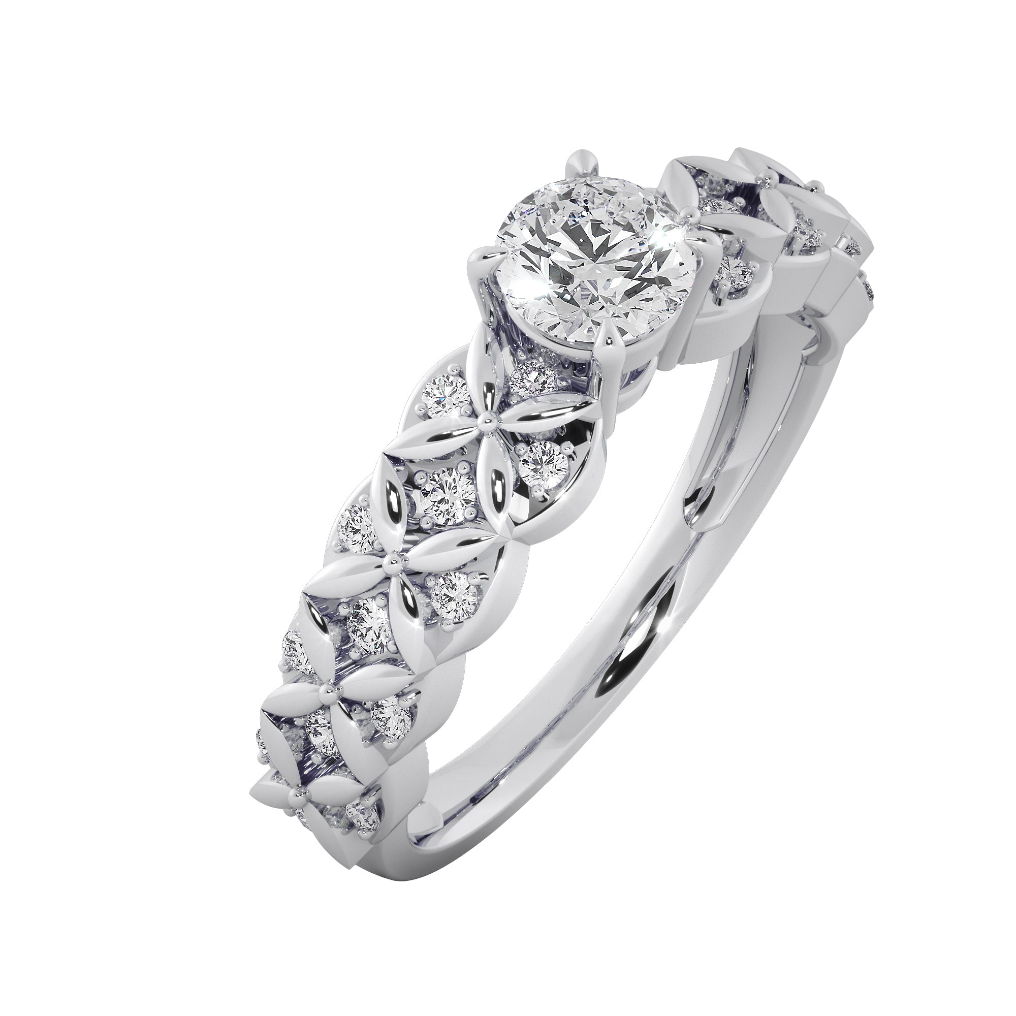 Vintage Lattice Floral Diamond Solitaire Engagement Ring