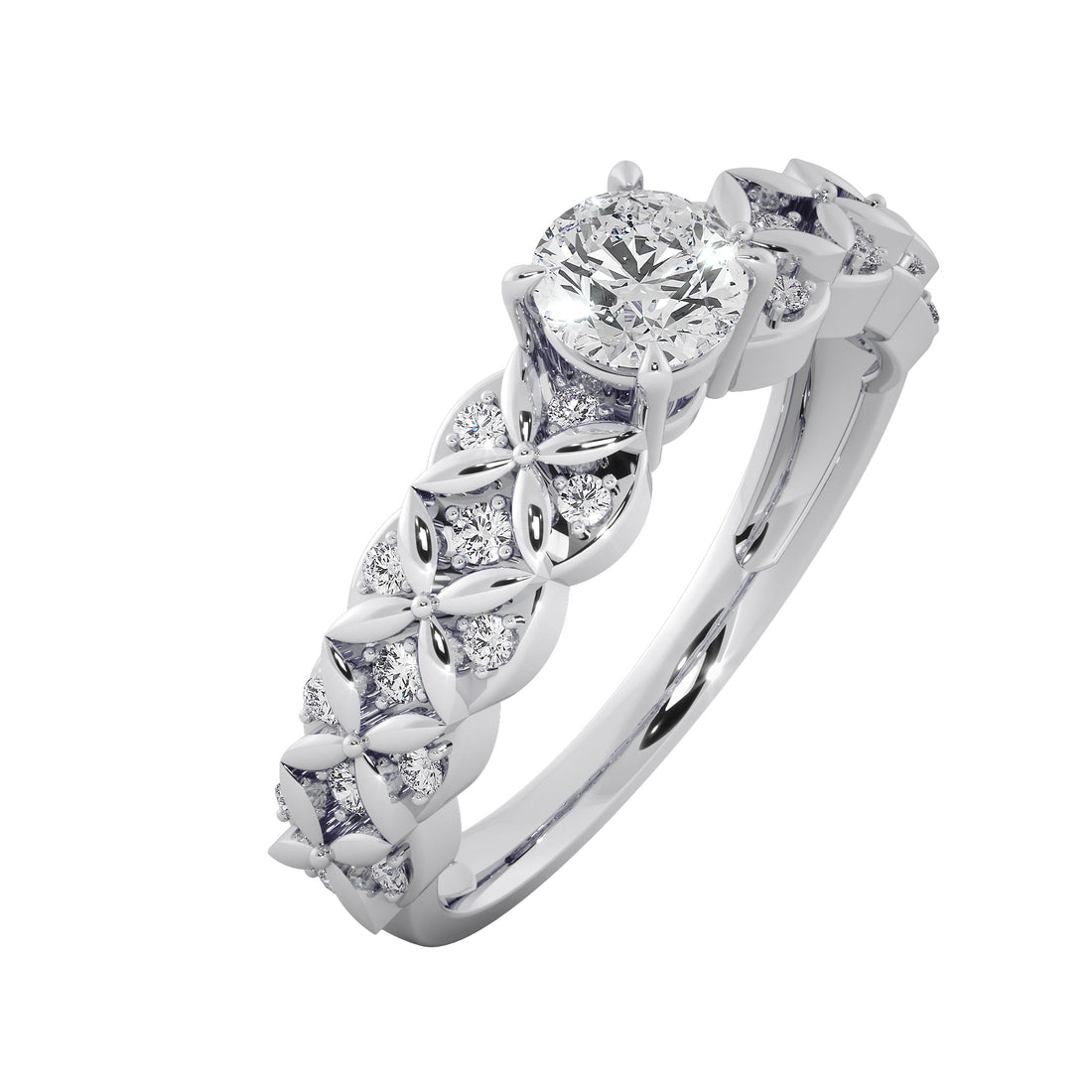 Vintage Lattice Floral Diamond Solitaire Engagement Ring