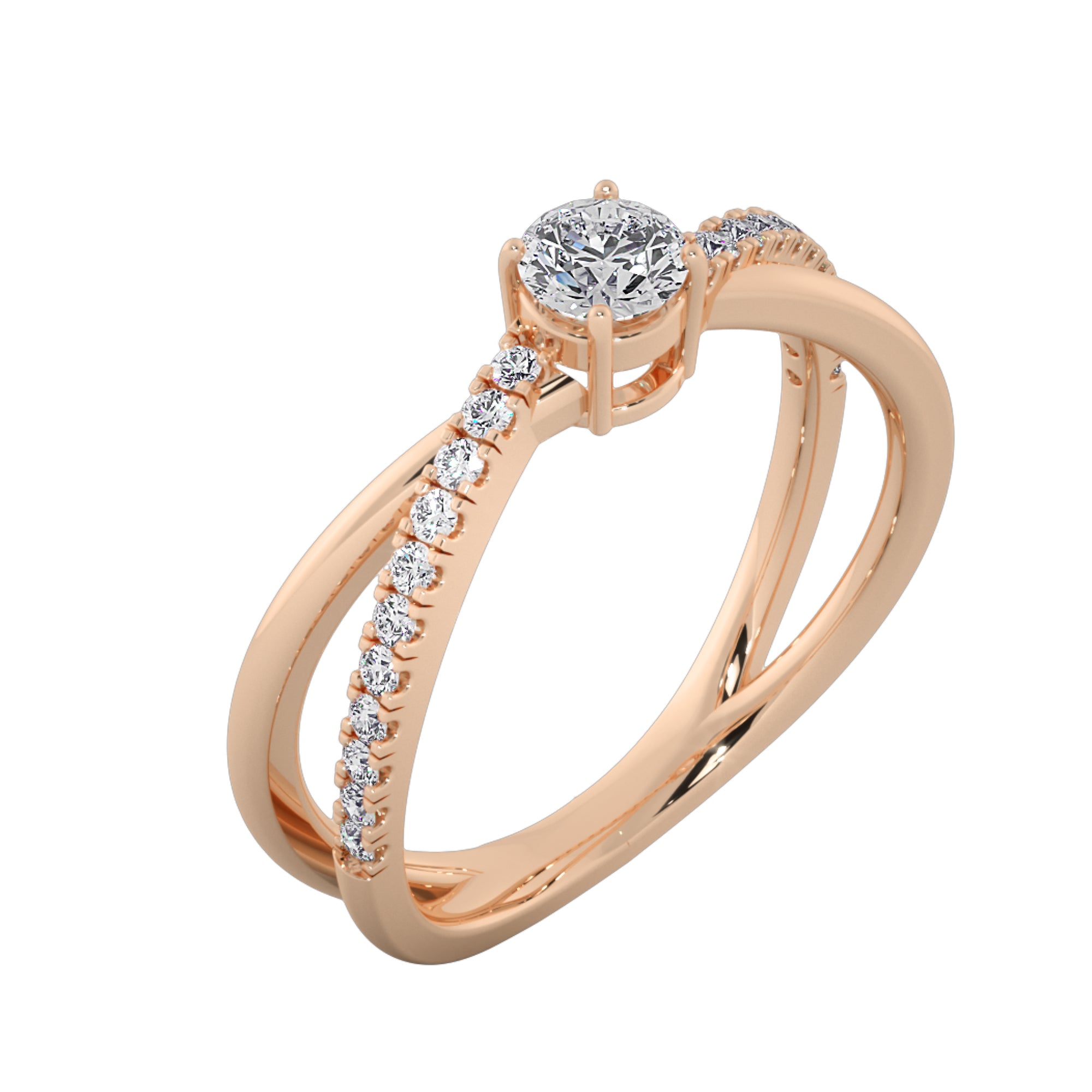 Criss Cross Round Cut Solitaire Engagement Ring