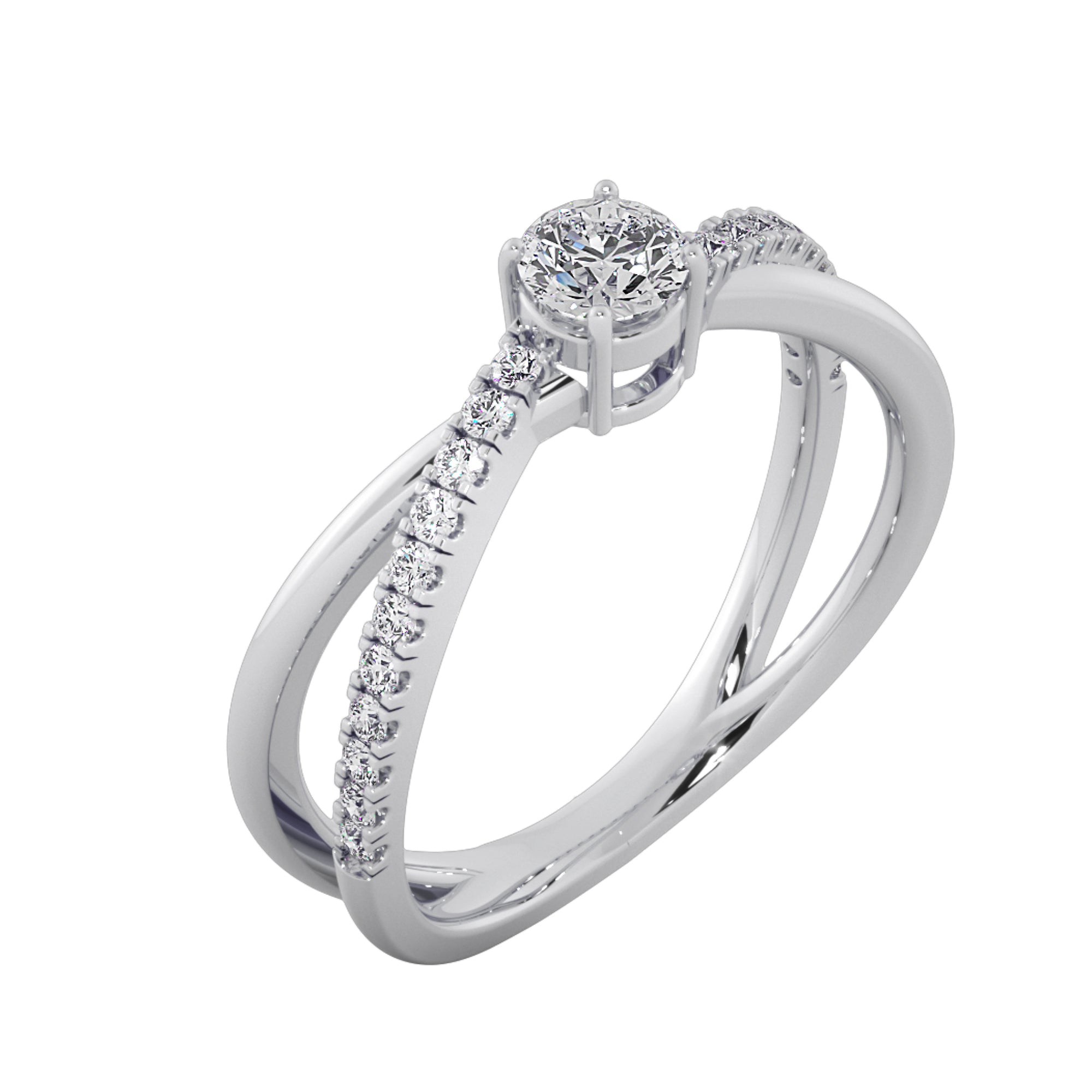 Criss Cross Round Cut Solitaire Engagement Ring