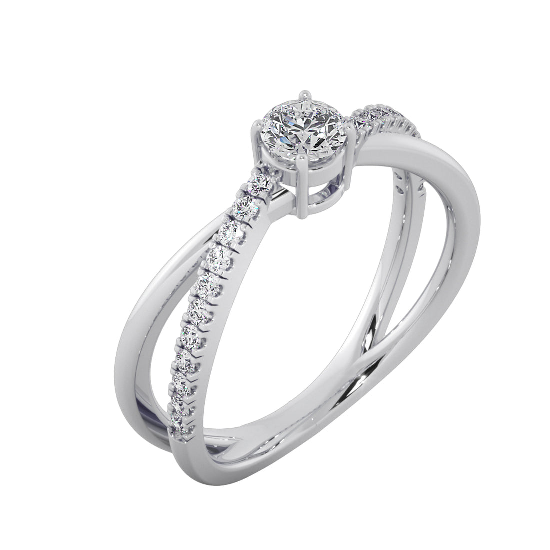 Criss Cross Round Cut Solitaire Engagement Ring