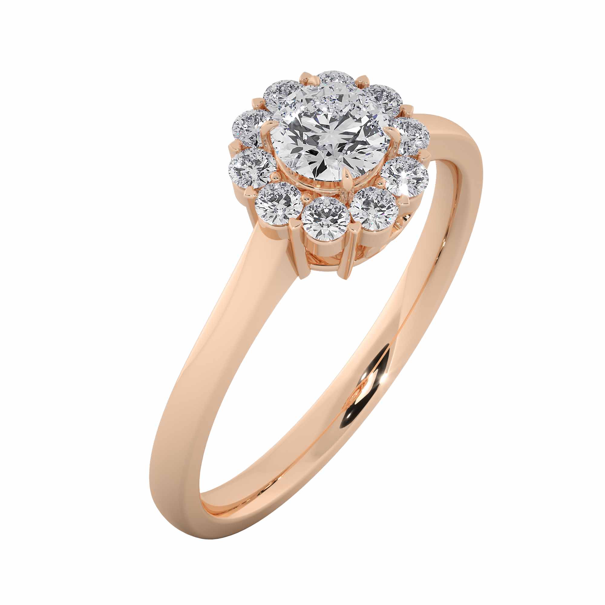 Floral Cluster Round Cut Diamond Engagement Ring