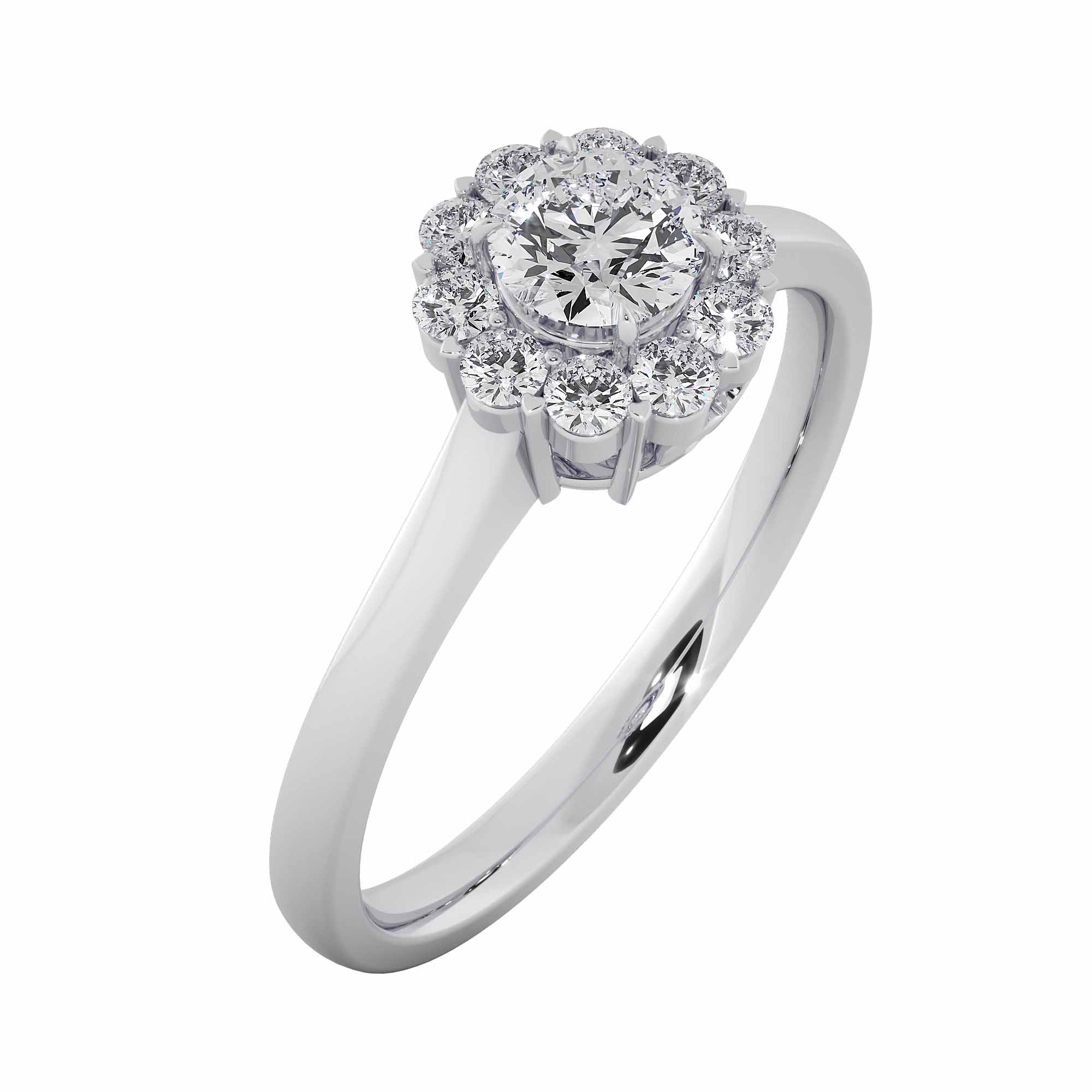 Floral Cluster Round Cut Diamond Engagement Ring