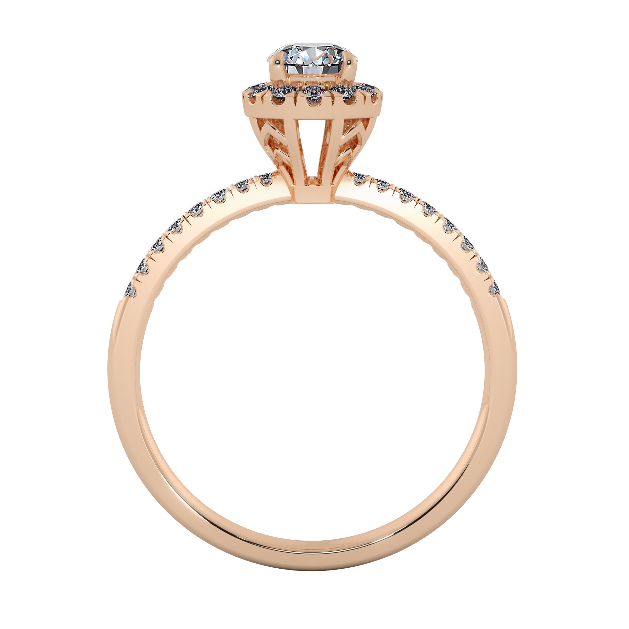 French Pavé Round Diamond Halo Engagement Ring
