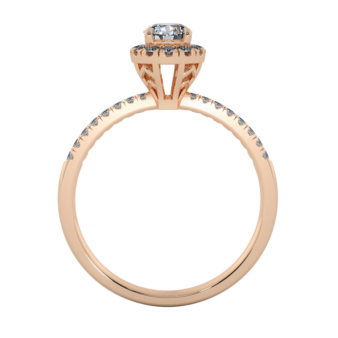 French Pavé Round Diamond Halo Engagement Ring