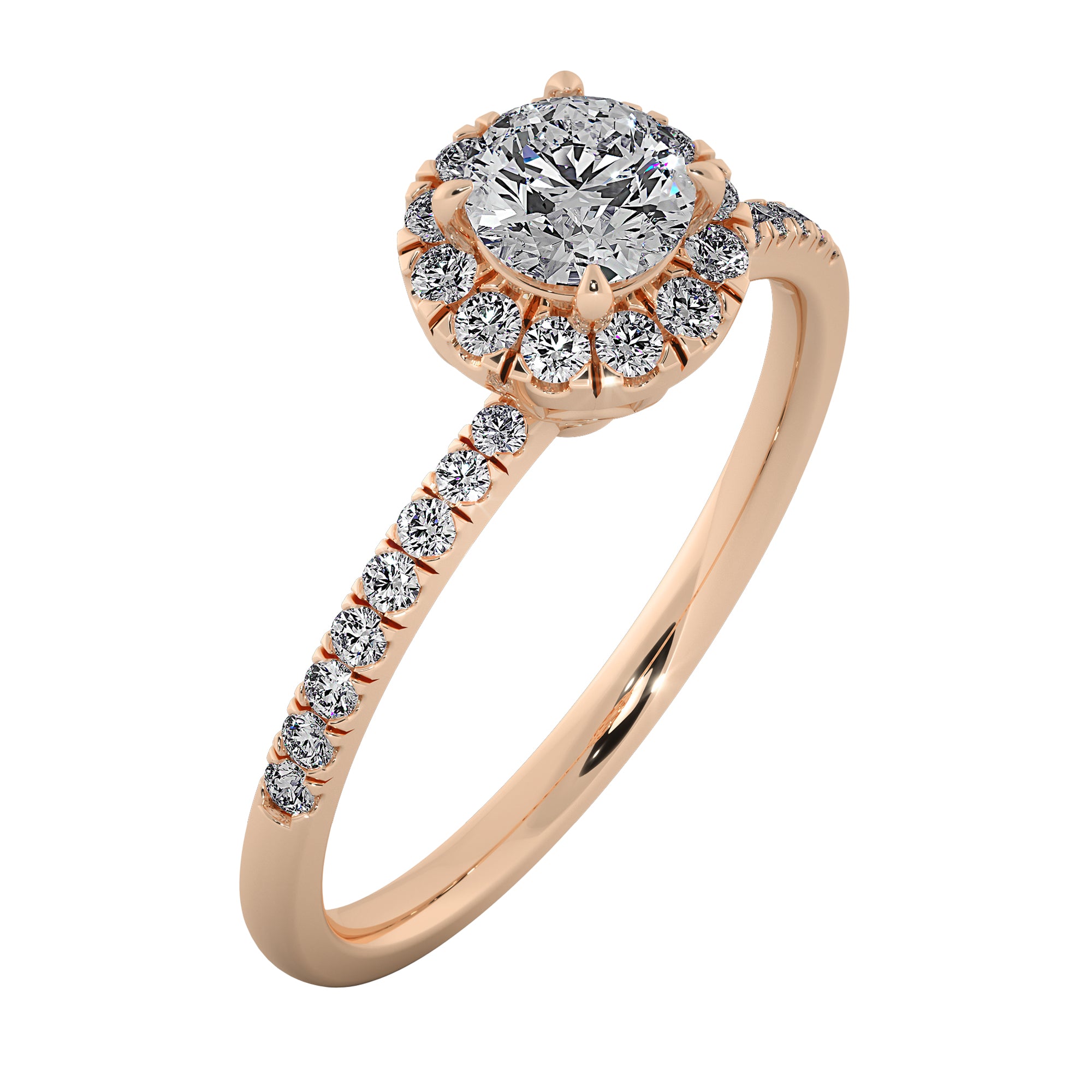 French Pavé Round Diamond Halo Engagement Ring
