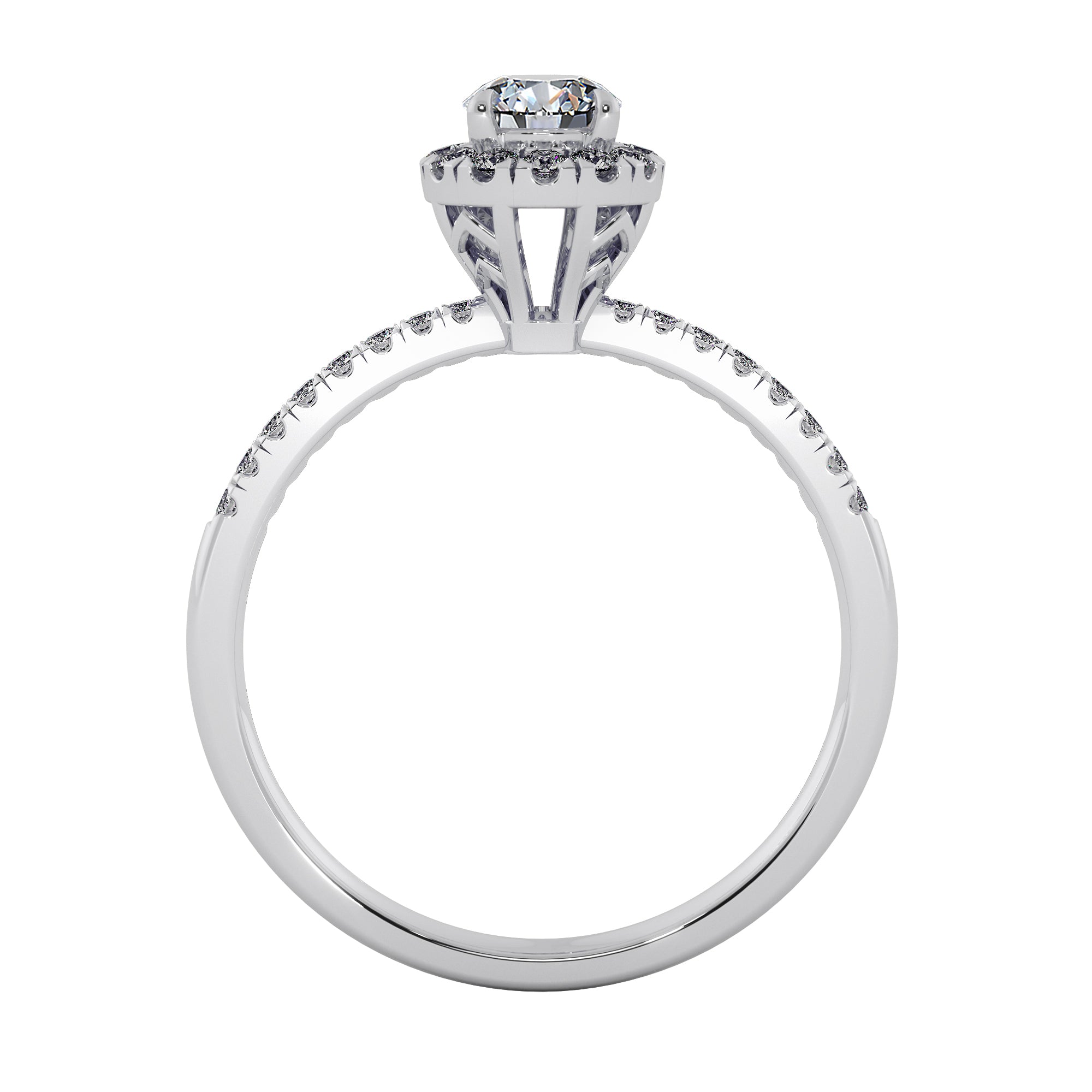 French Pavé Round Diamond Halo Engagement Ring