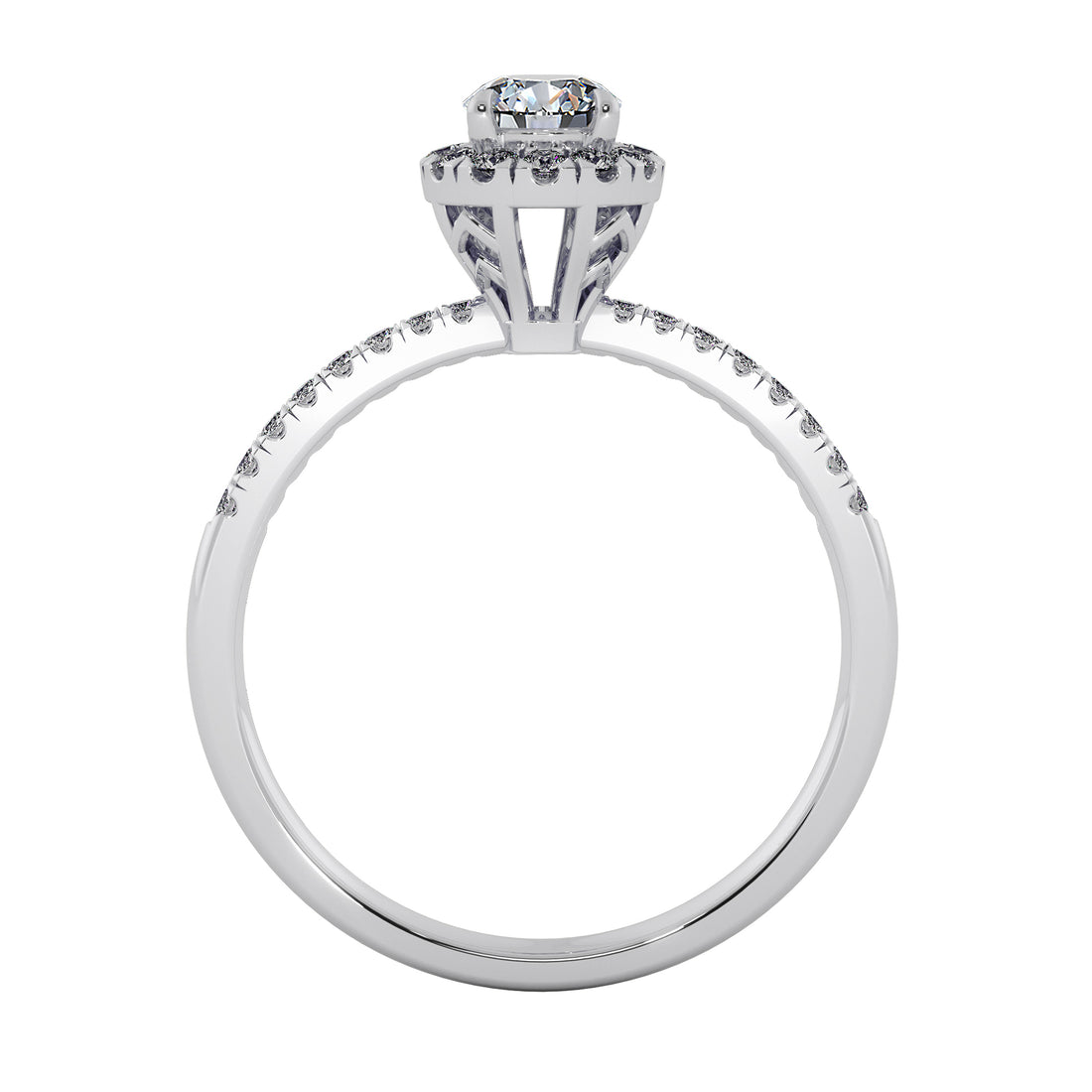 French Pavé Round Diamond Halo Engagement Ring