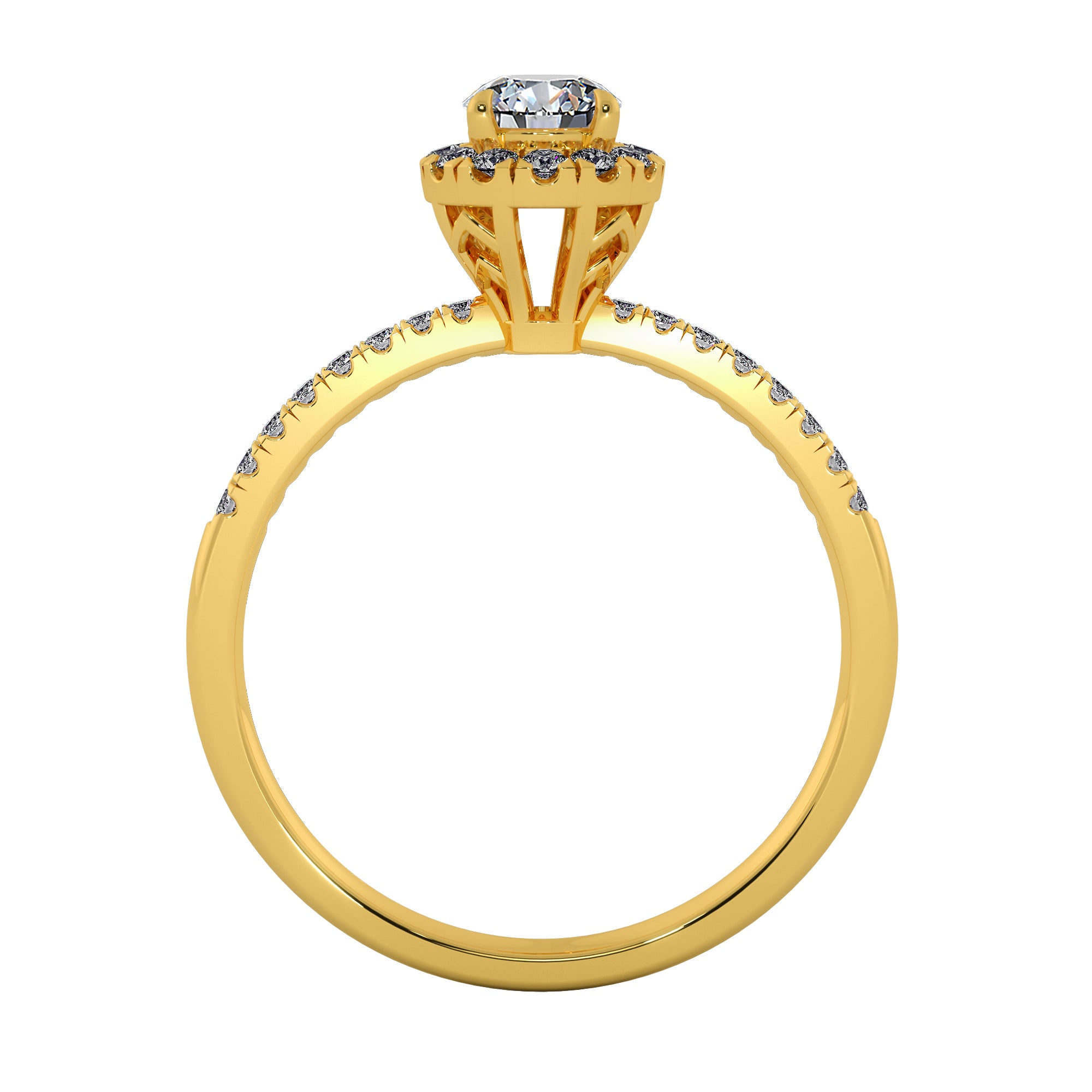 French Pavé Round Diamond Halo Engagement Ring