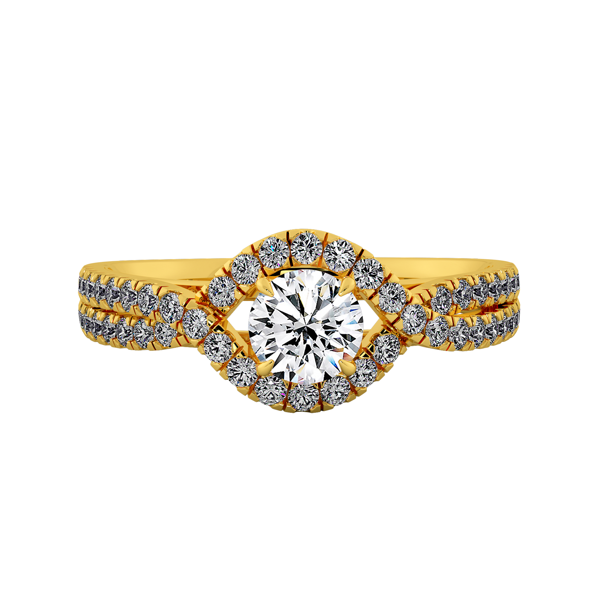 Round Brilliant Diamond Halo  Pave Split Shank Engagement Ring