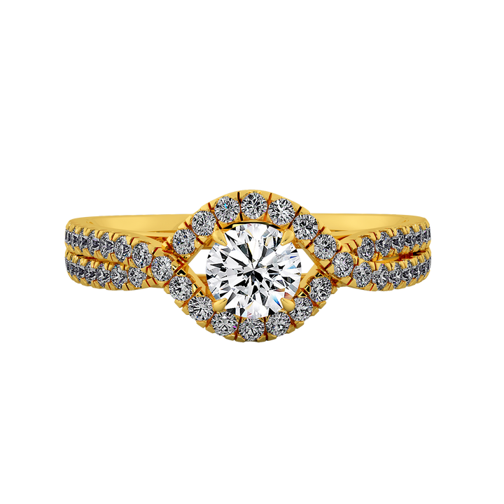 Round Brilliant Diamond Halo  Pave Split Shank Engagement Ring