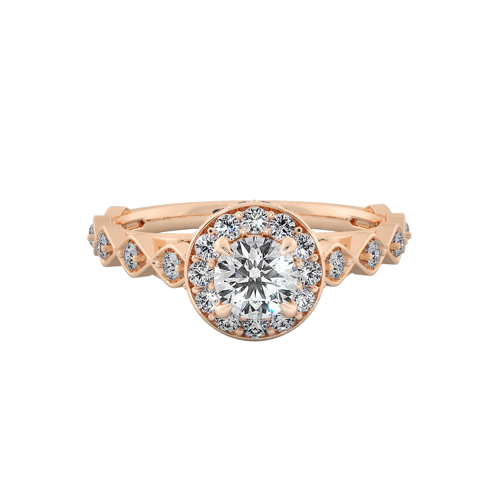Halo Diamond Round Cut Floral Cluster Engagement Ring
