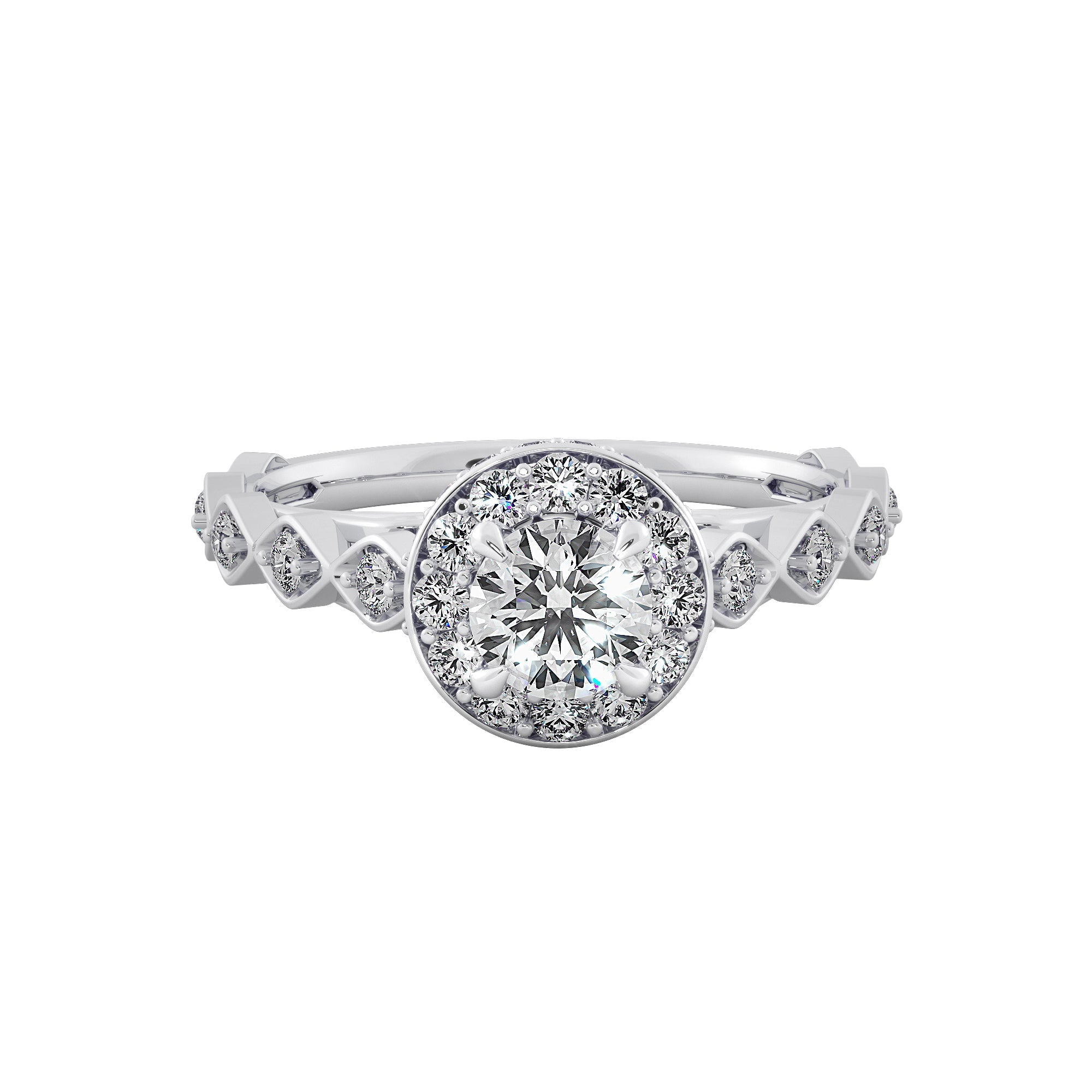 Halo Diamond Round Cut Floral Cluster Engagement Ring