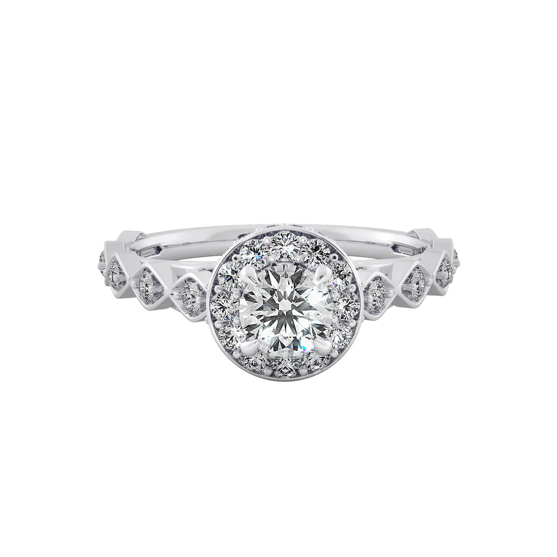 Halo Diamond Round Cut Floral Cluster Engagement Ring