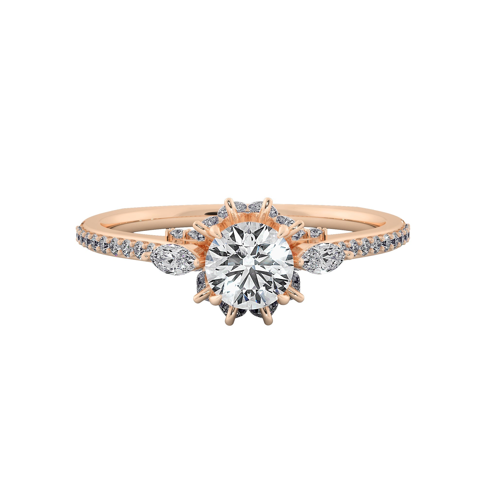 Petal Halo Round Cut Lab Grown Diamond Ring