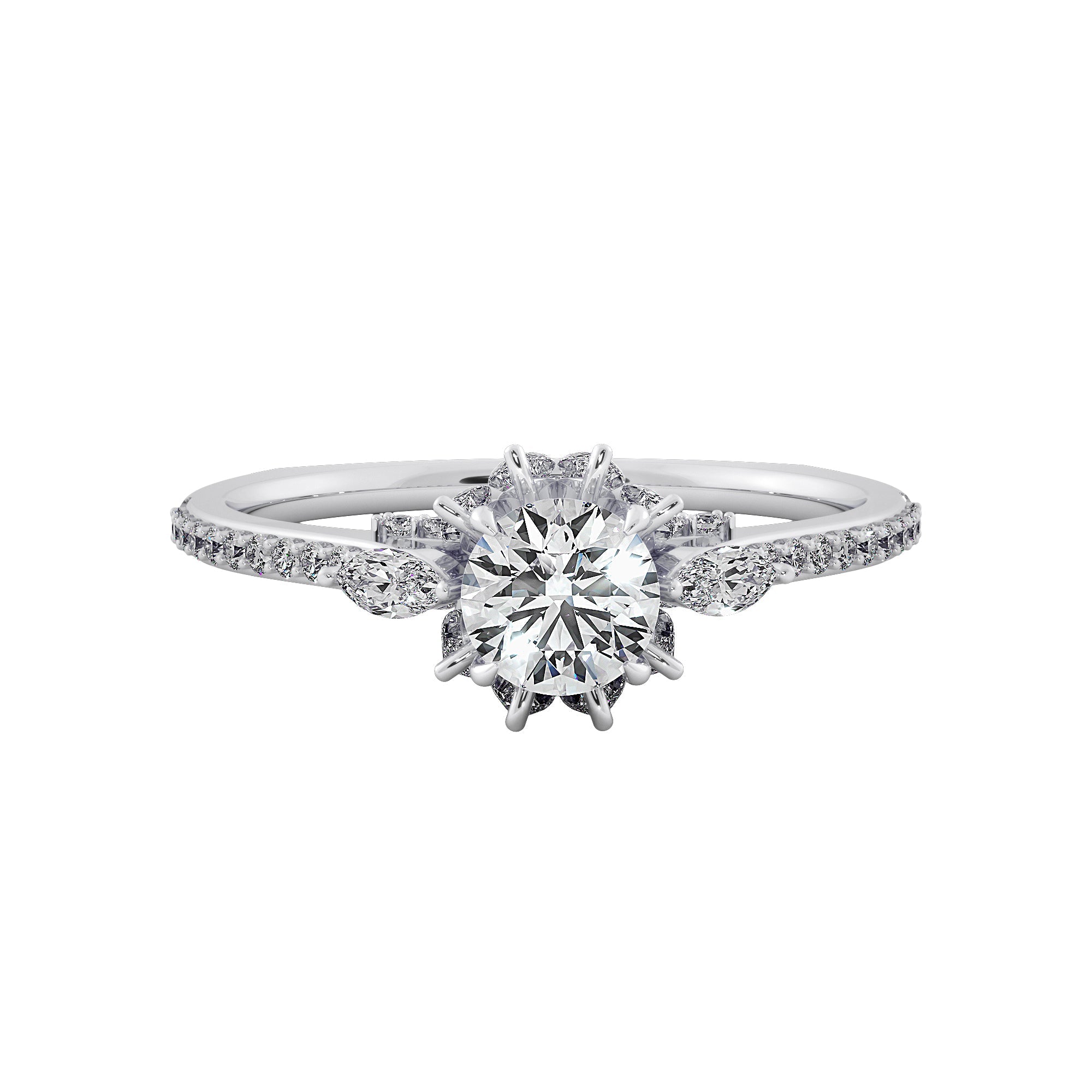 Petal Halo Round Cut Lab Grown Diamond Ring