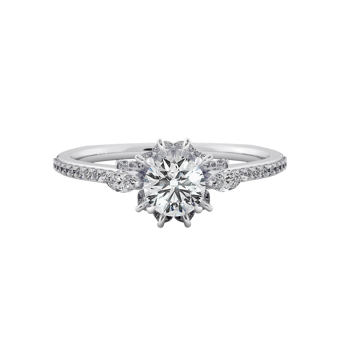 Petal Halo Round Cut Lab Grown Diamond Ring