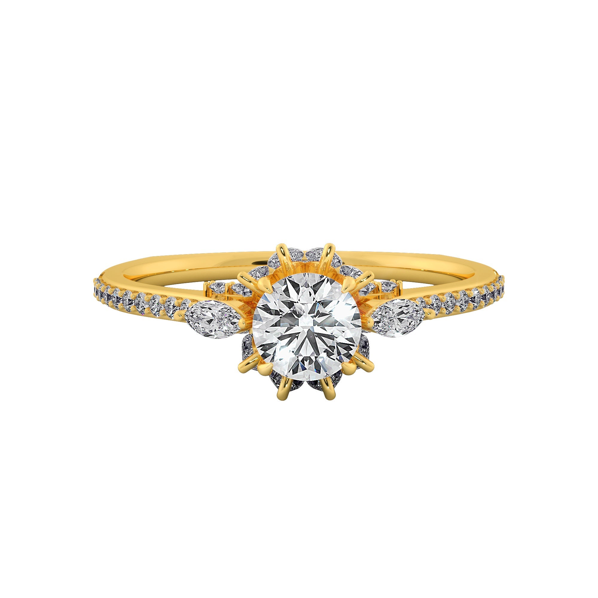 Petal Halo Round Cut Lab Grown Diamond Ring