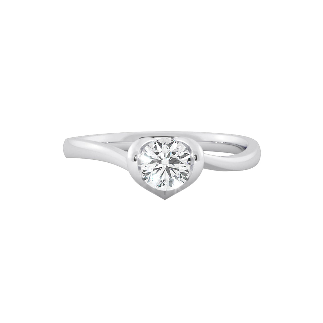 Curved Heart Bezel Lab Grown Solitaire Ring