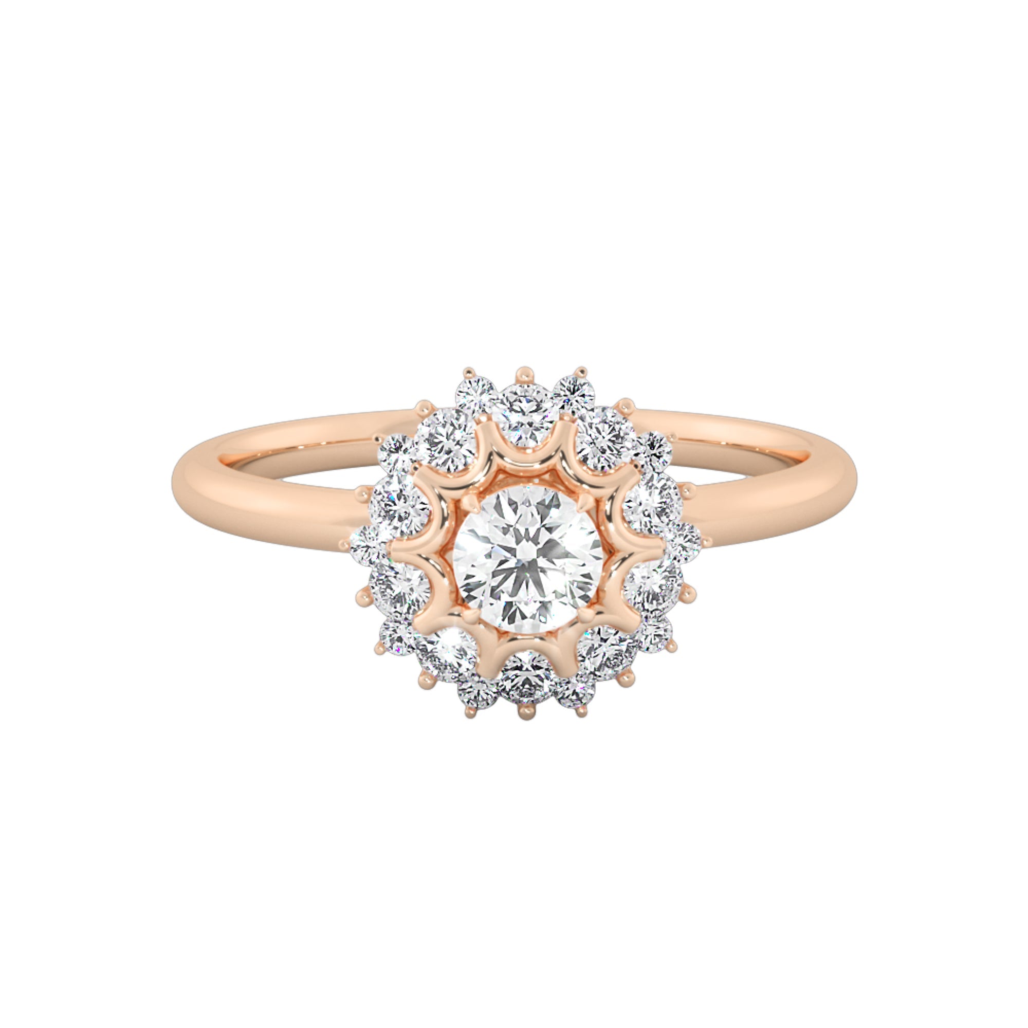 Vintage Floral Sunburst Halo Round Ring