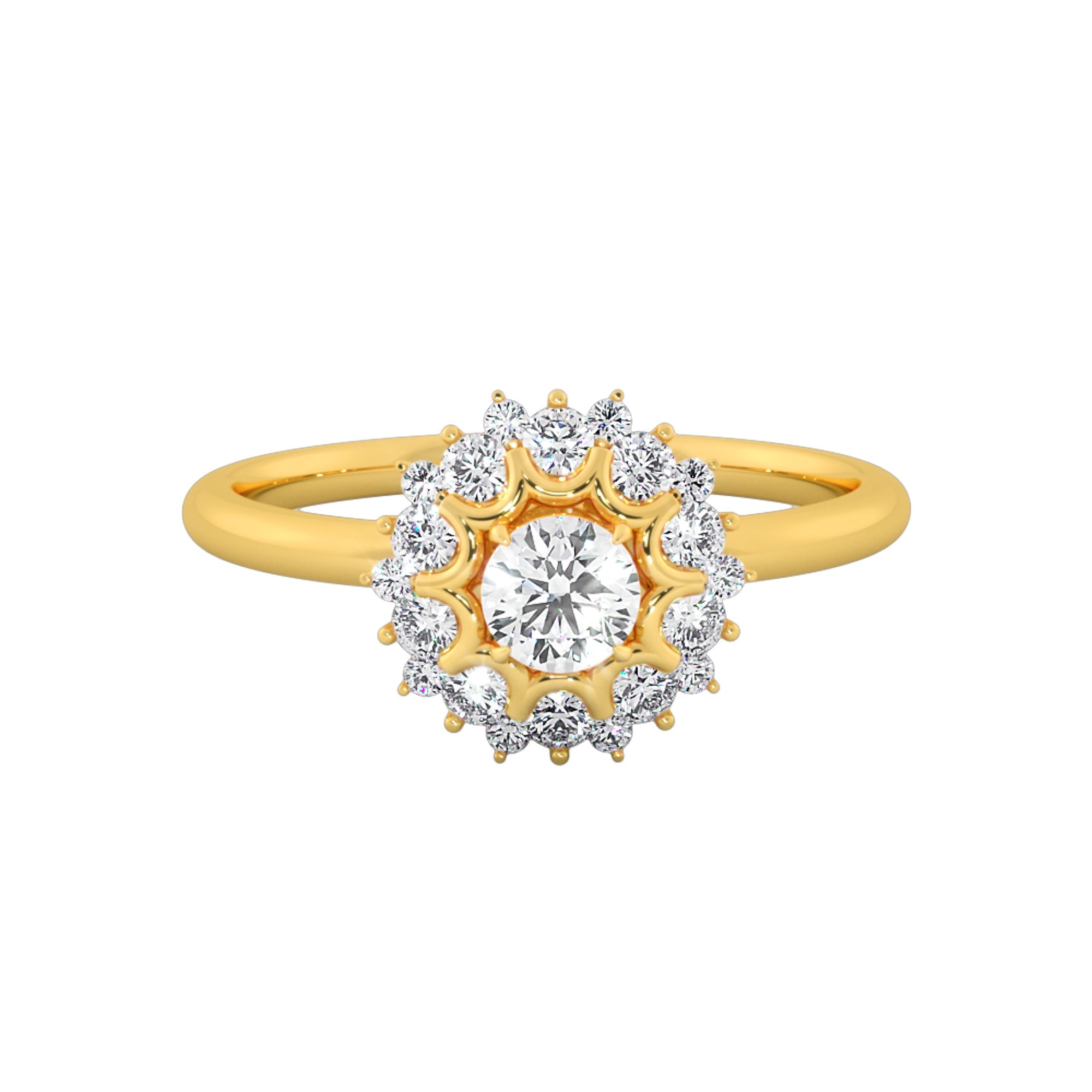 Vintage Floral Sunburst Halo Round Ring